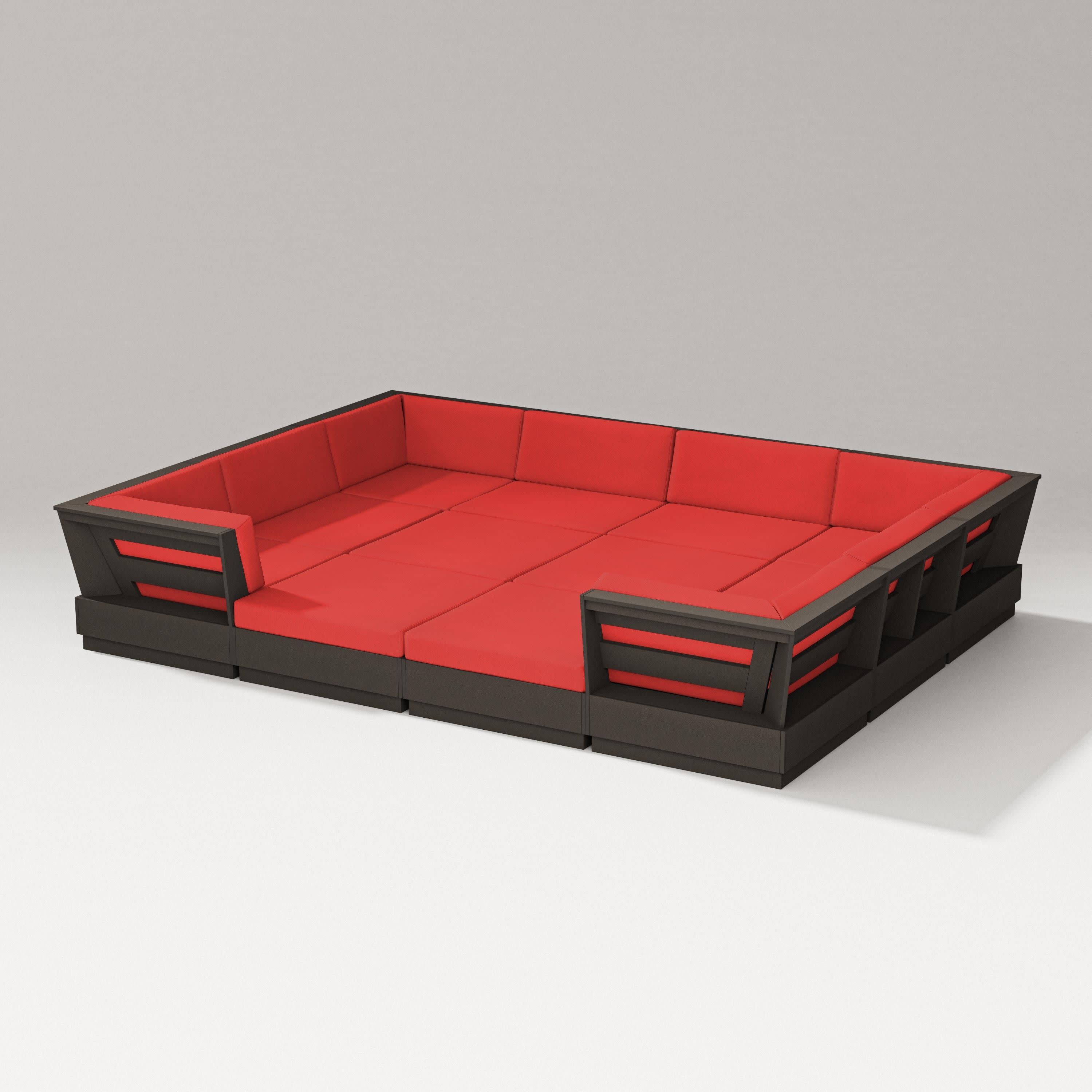 Elevate 12-Piece Pit Sectional in Vintage Coffee / Crimson Linen
