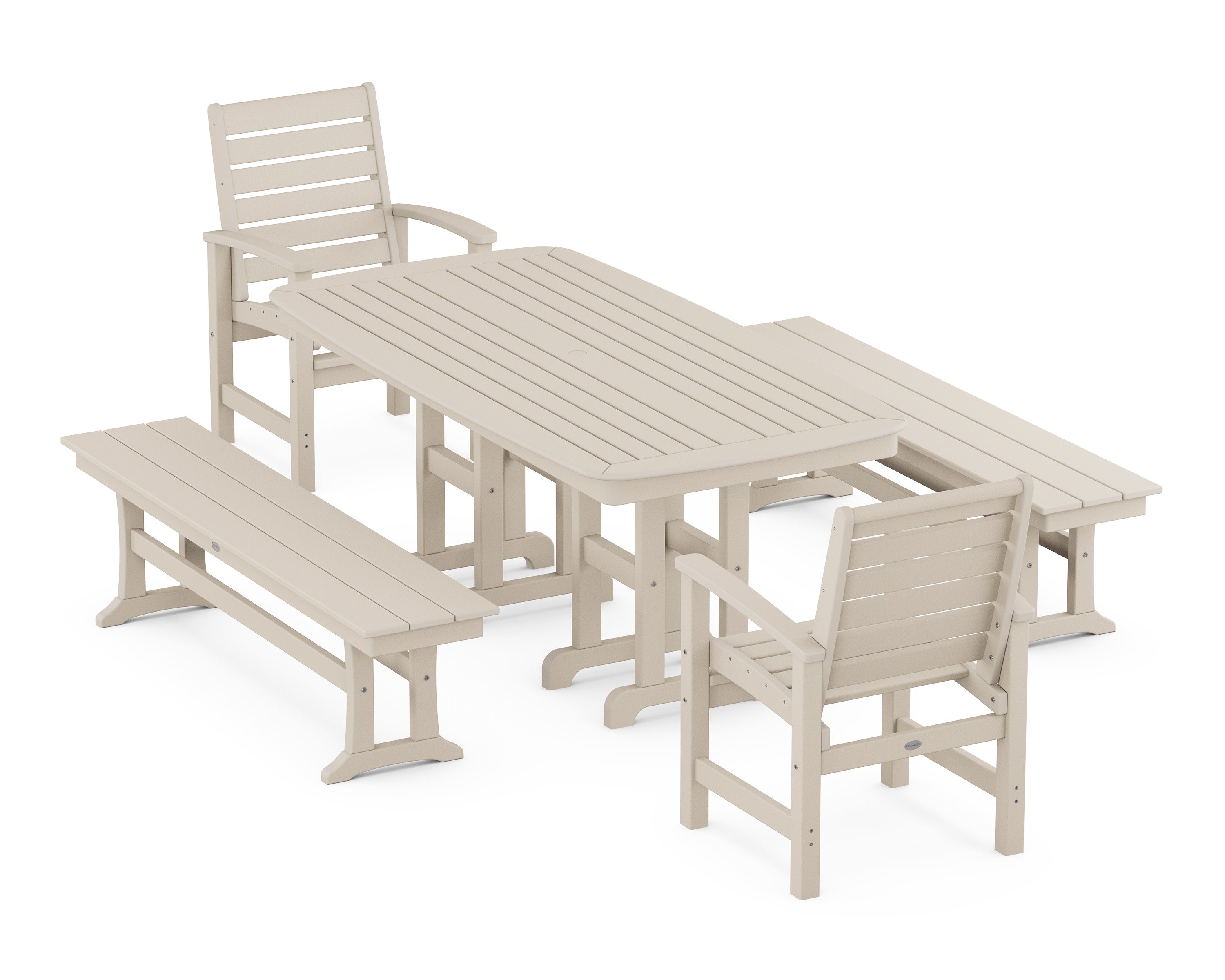 Signature 5-Piece Dining Set with Benches in Sand