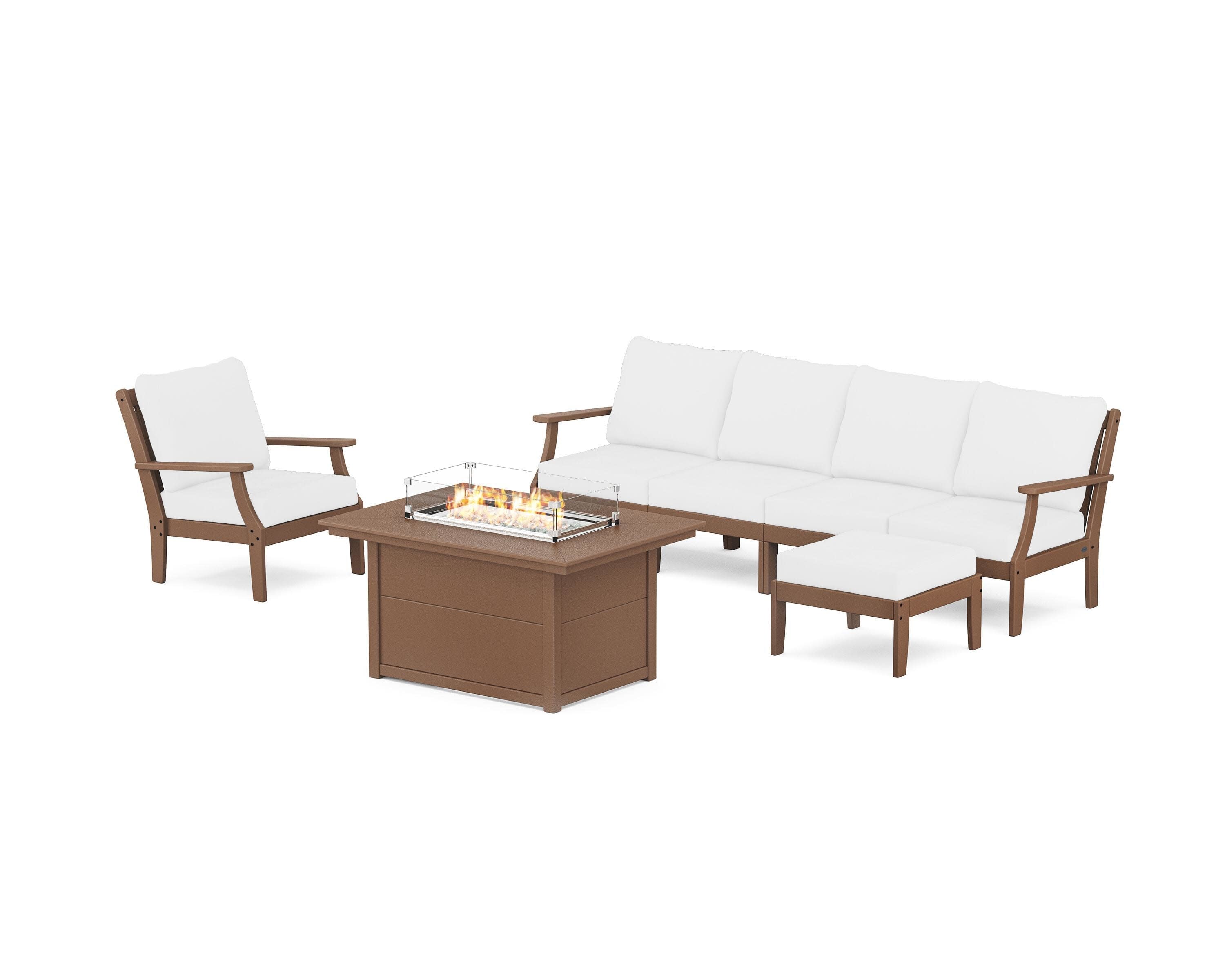 Braxton Sectional Lounge and Fire Pit Set in Teak / Natural