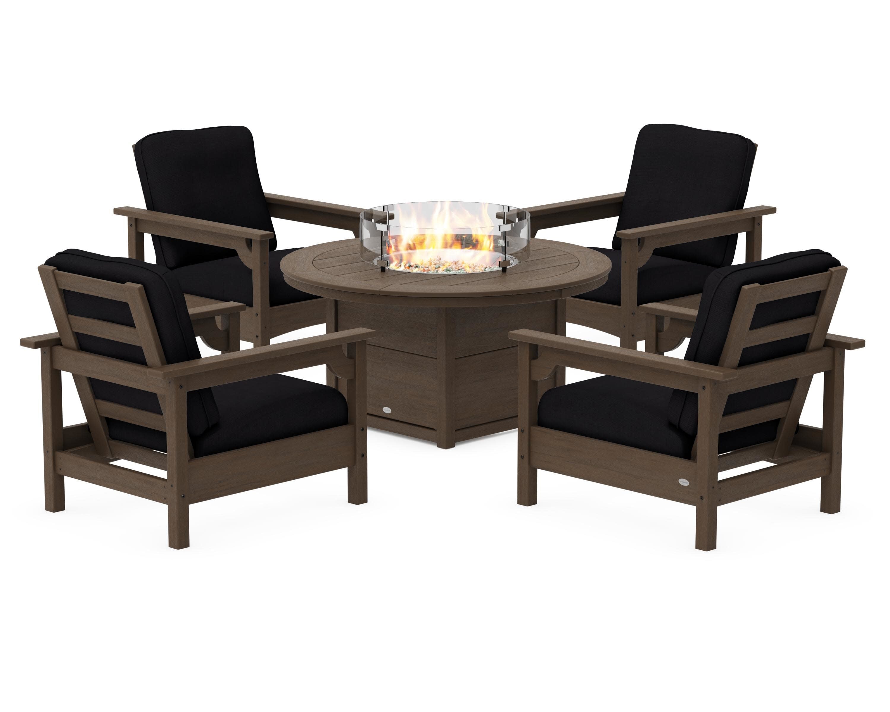 Club 5-Piece Conversation Set with Fire Pit Table in Kona / Midnight Linen
