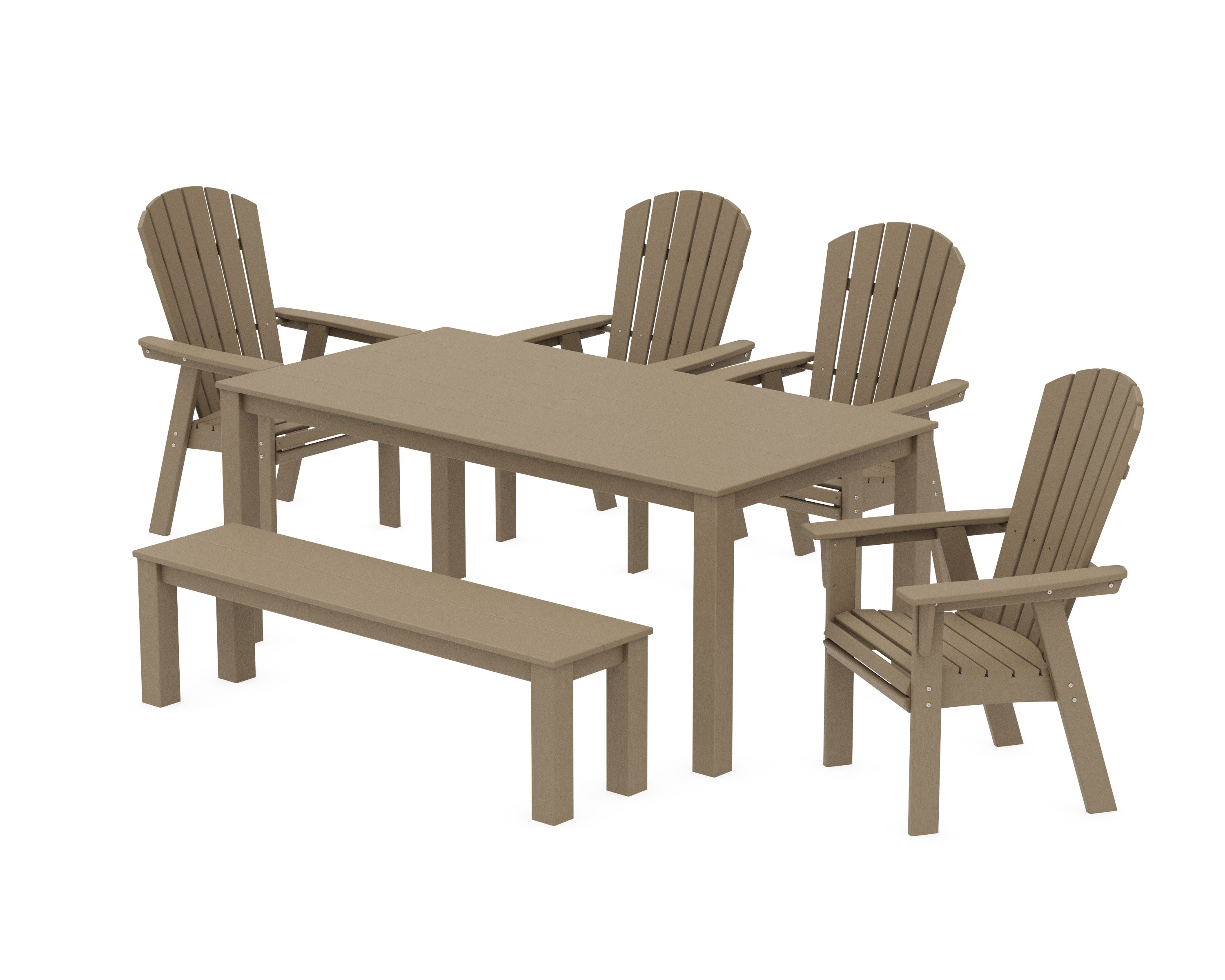 Nautical Curveback Adirondack 6-Piece Parsons Dining Set with Bench in Vintage Sahara