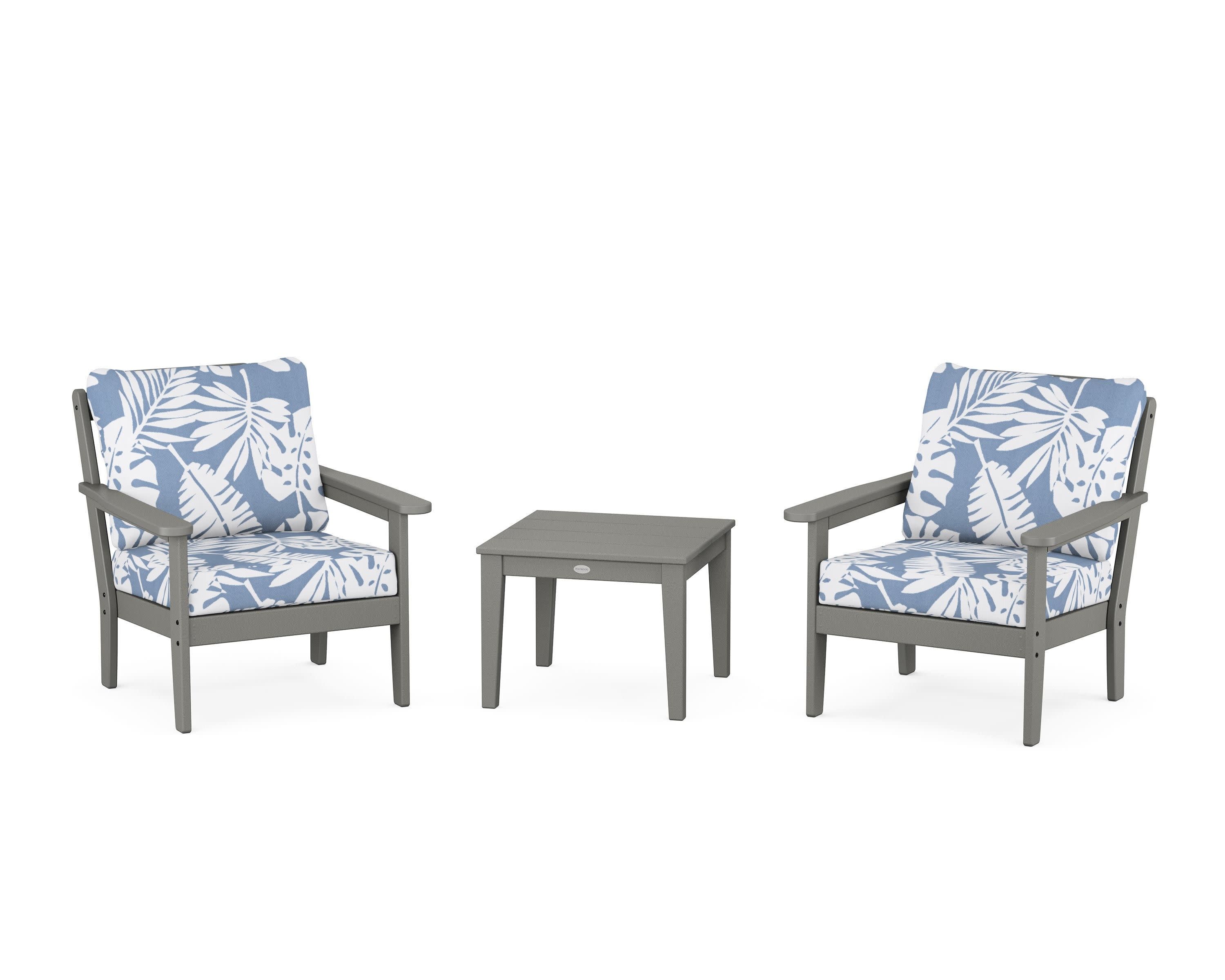 Cottage 3-Piece Deep Seating Set in Slate Grey / Leaf Sky Blue