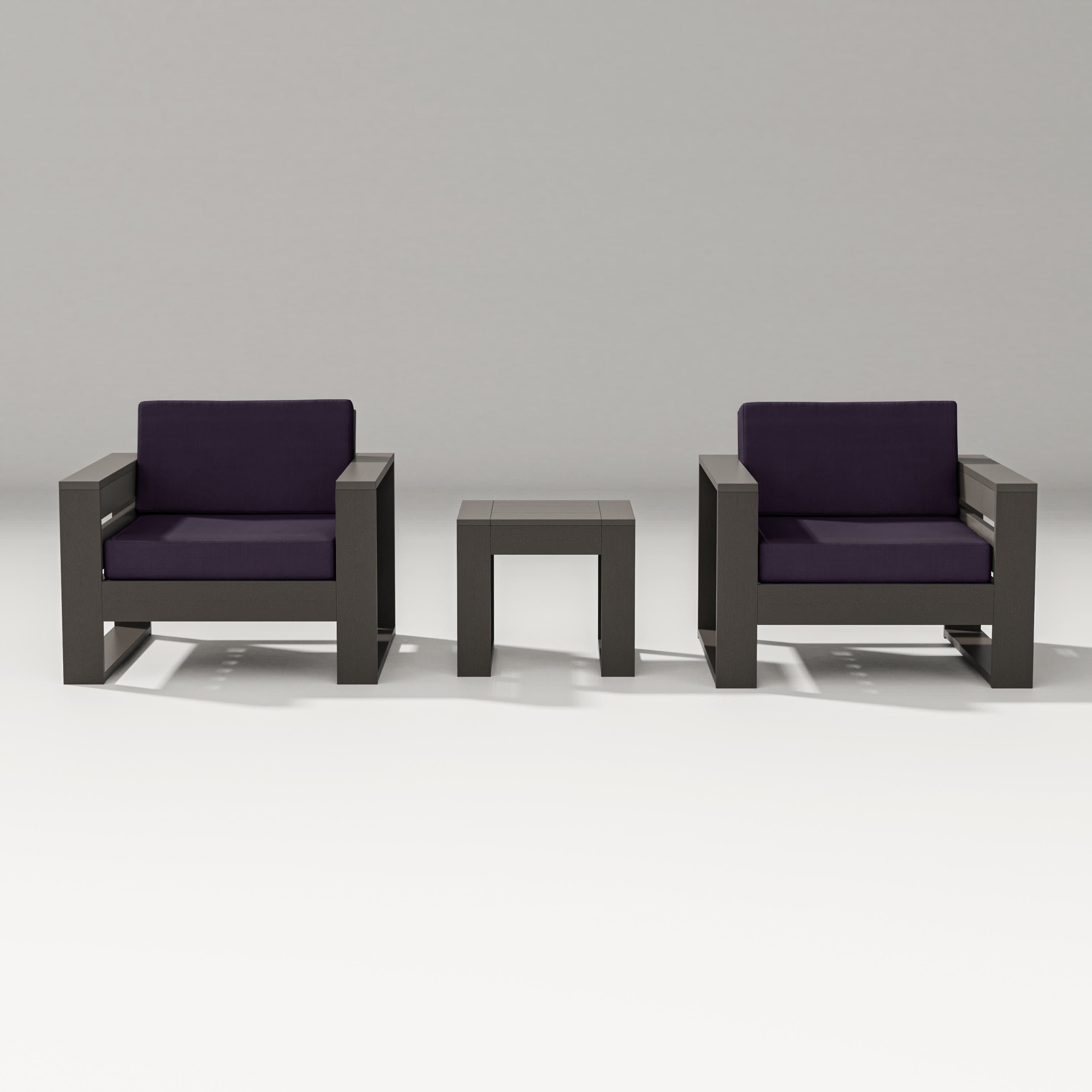 Latitude 3-Piece Lounge Chair Set in Vintage Coffee / Navy Linen