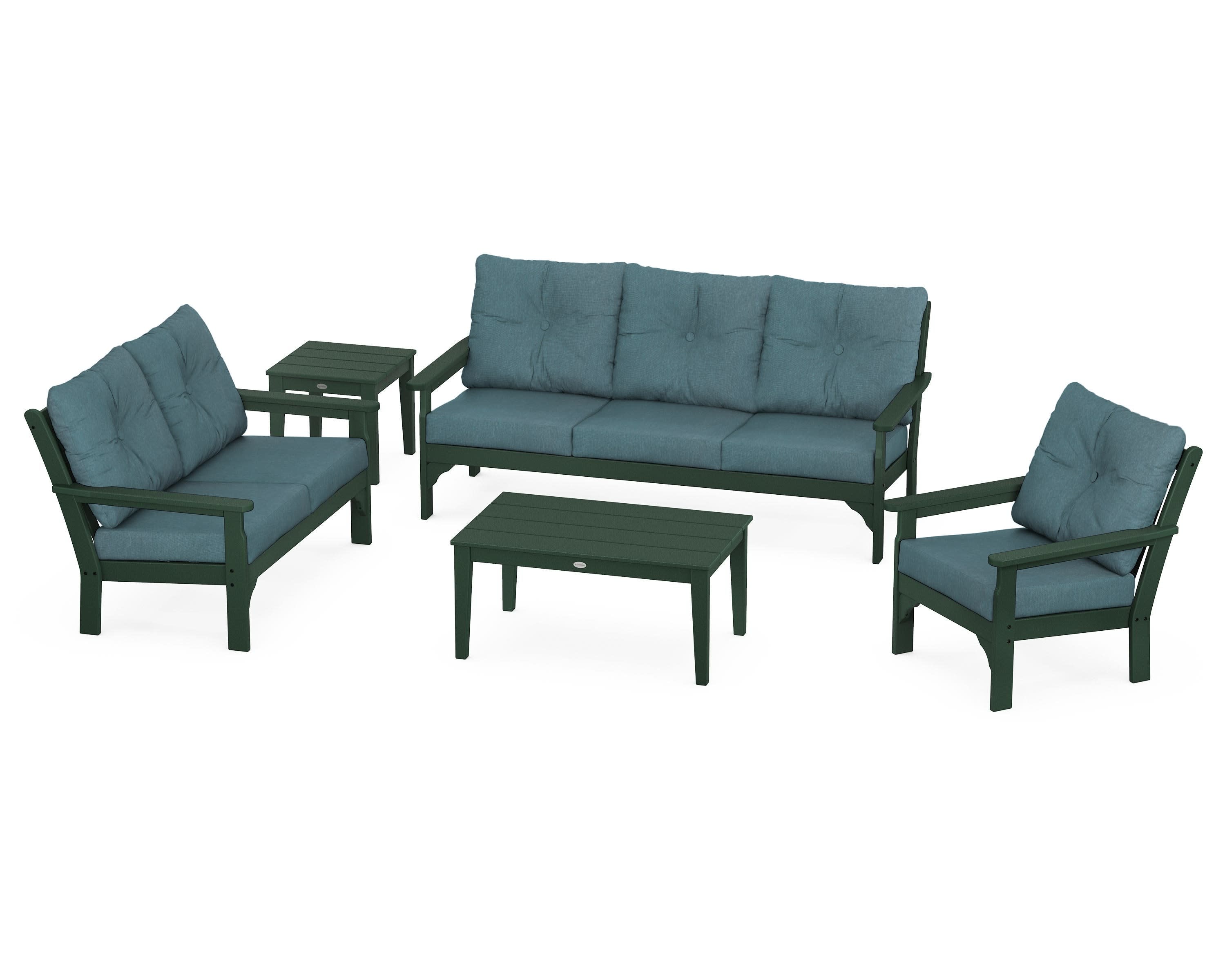 Vineyard 5 Piece Deep Seating Set in Green / Ocean Teal