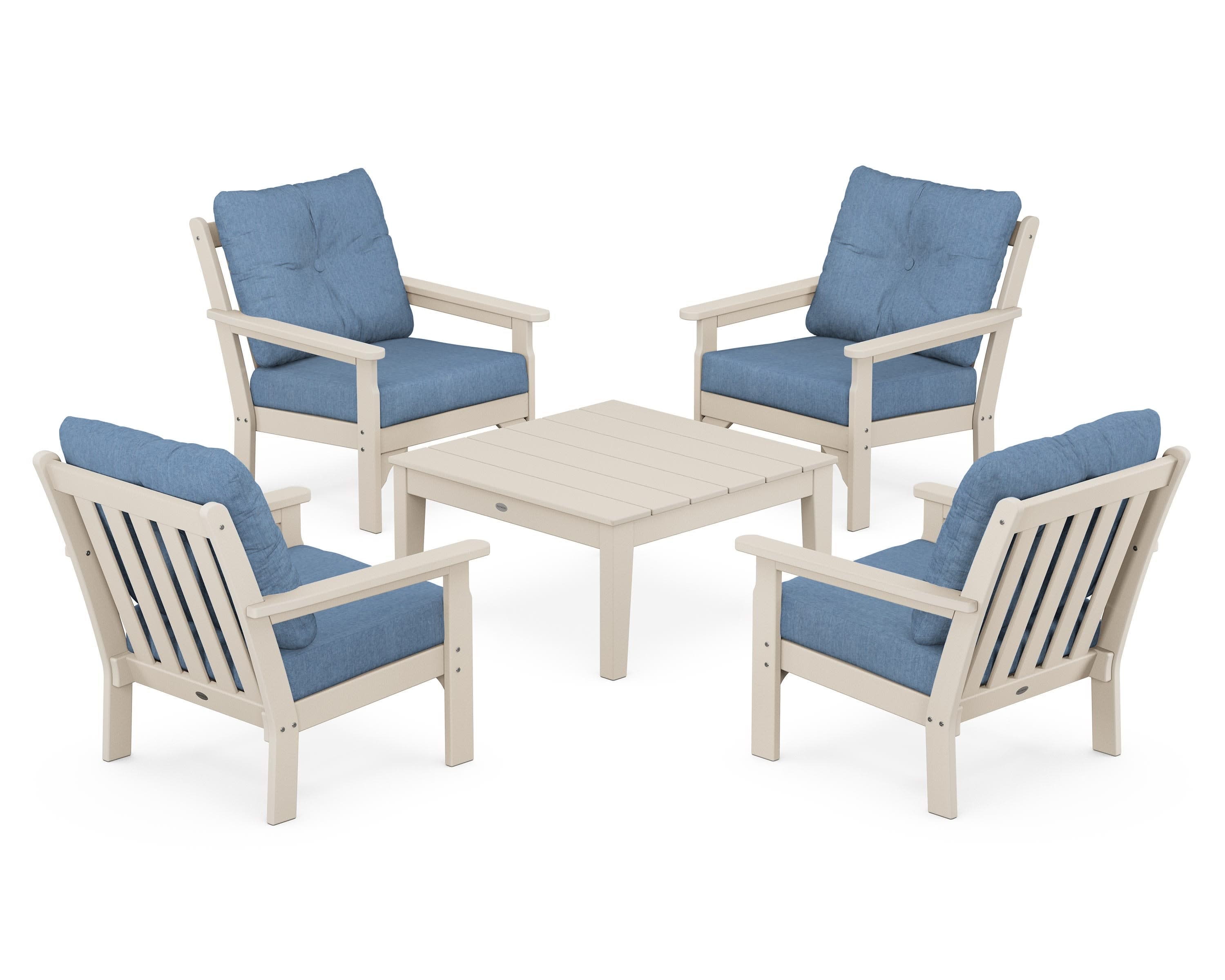 Vineyard 5-Piece Deep Seating Conversation Set in Sand / Sky Blue