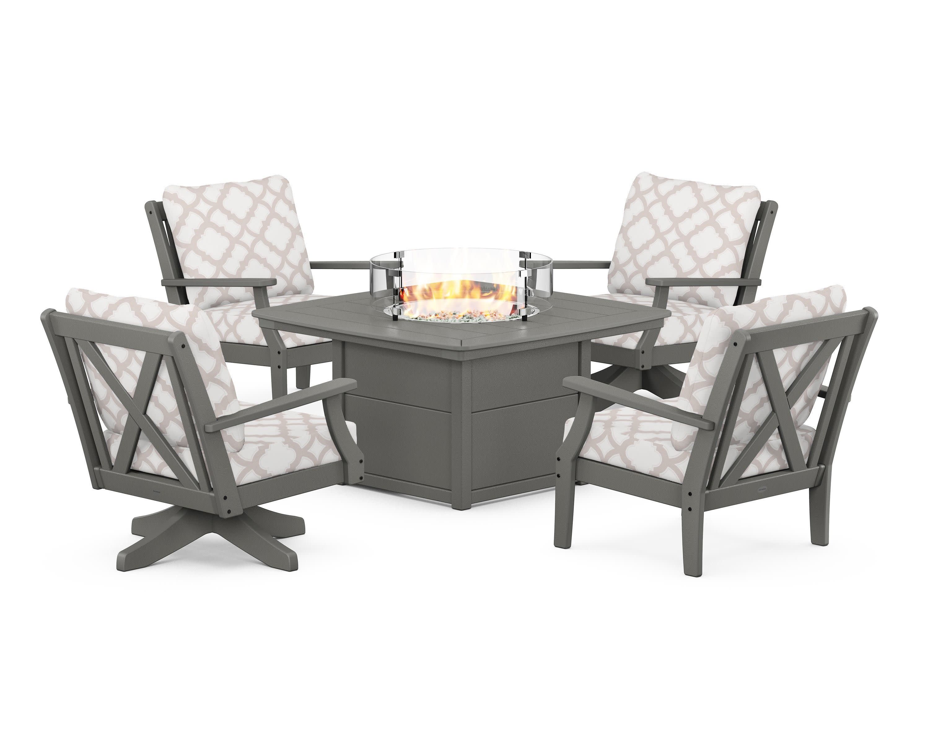 Braxton 5-Piece Deep Seating Set with Fire Table in Slate Grey / Trellis Dune Burlap