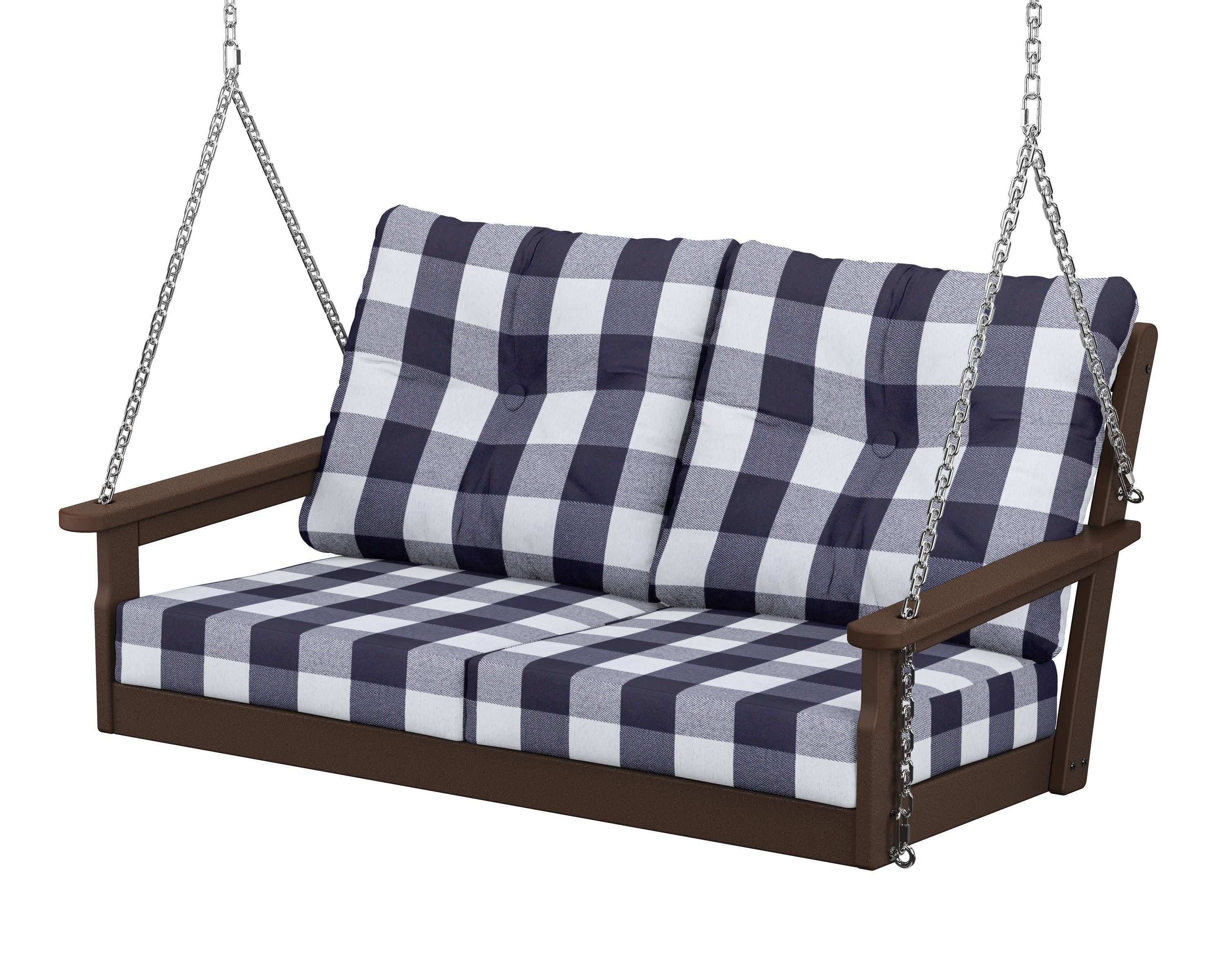 Vineyard Deep Seating Swing in Mahogany / Buffalo Plaid Navy
