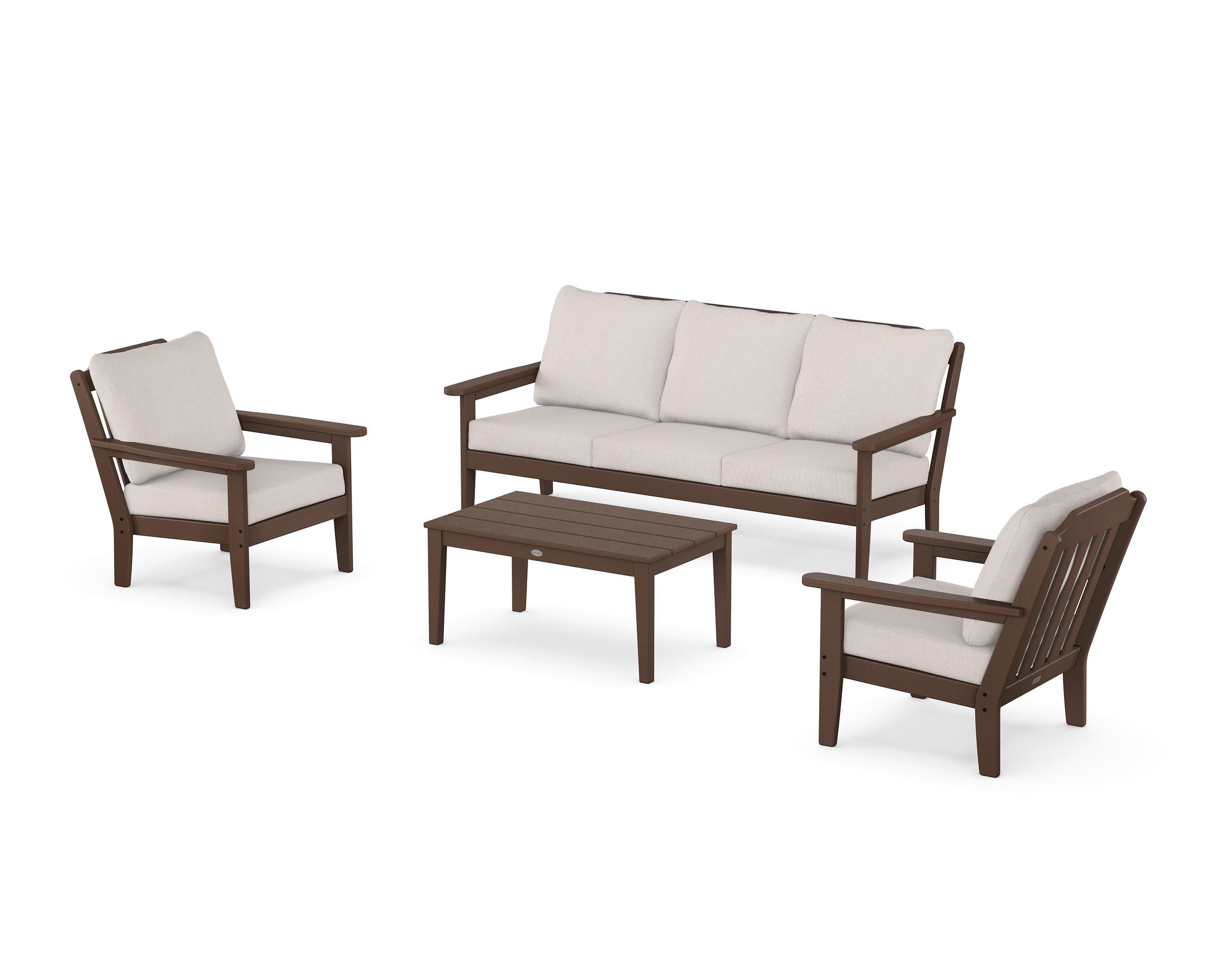 Cottage 4-Piece Deep Seating Set with Sofa in Mahogany / Dune Burlap