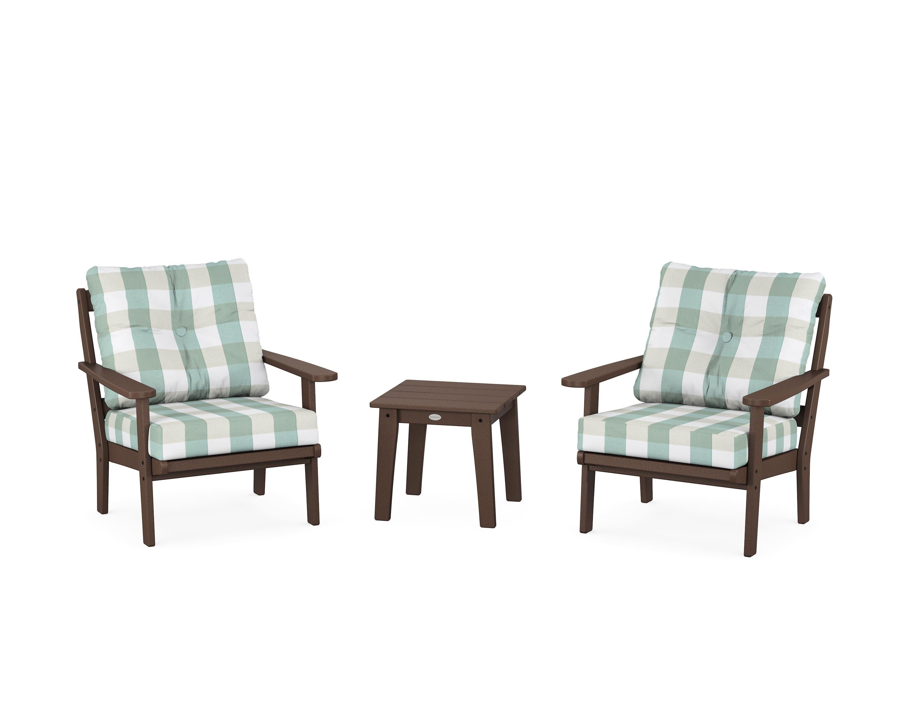 Mission 3-Piece Deep Seating Set in Mahogany / Buffalo Plaid Glacier Spa
