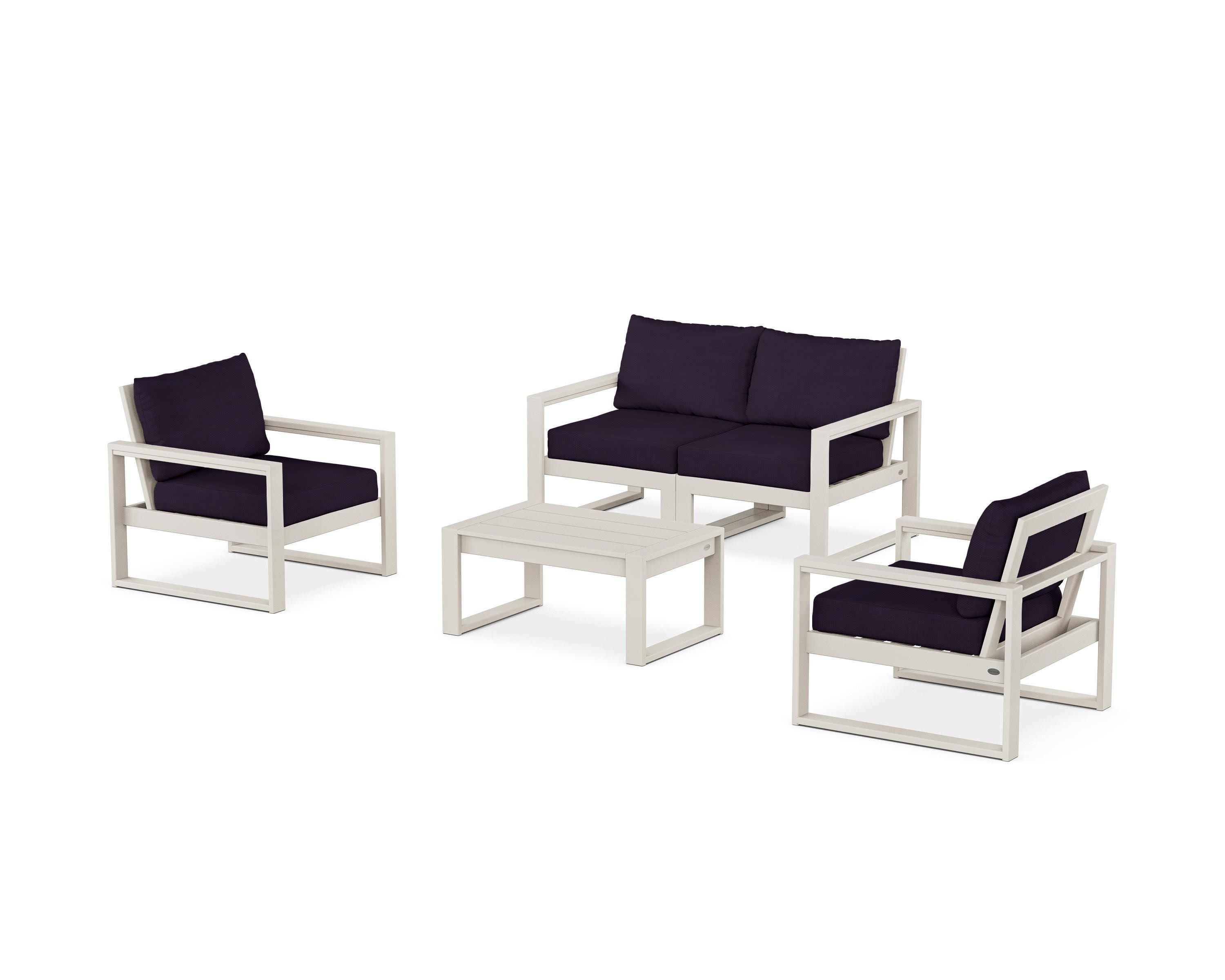 EDGE Sectional 4-Piece Deep Seating Set with Loveseat in Sand / Navy Linen