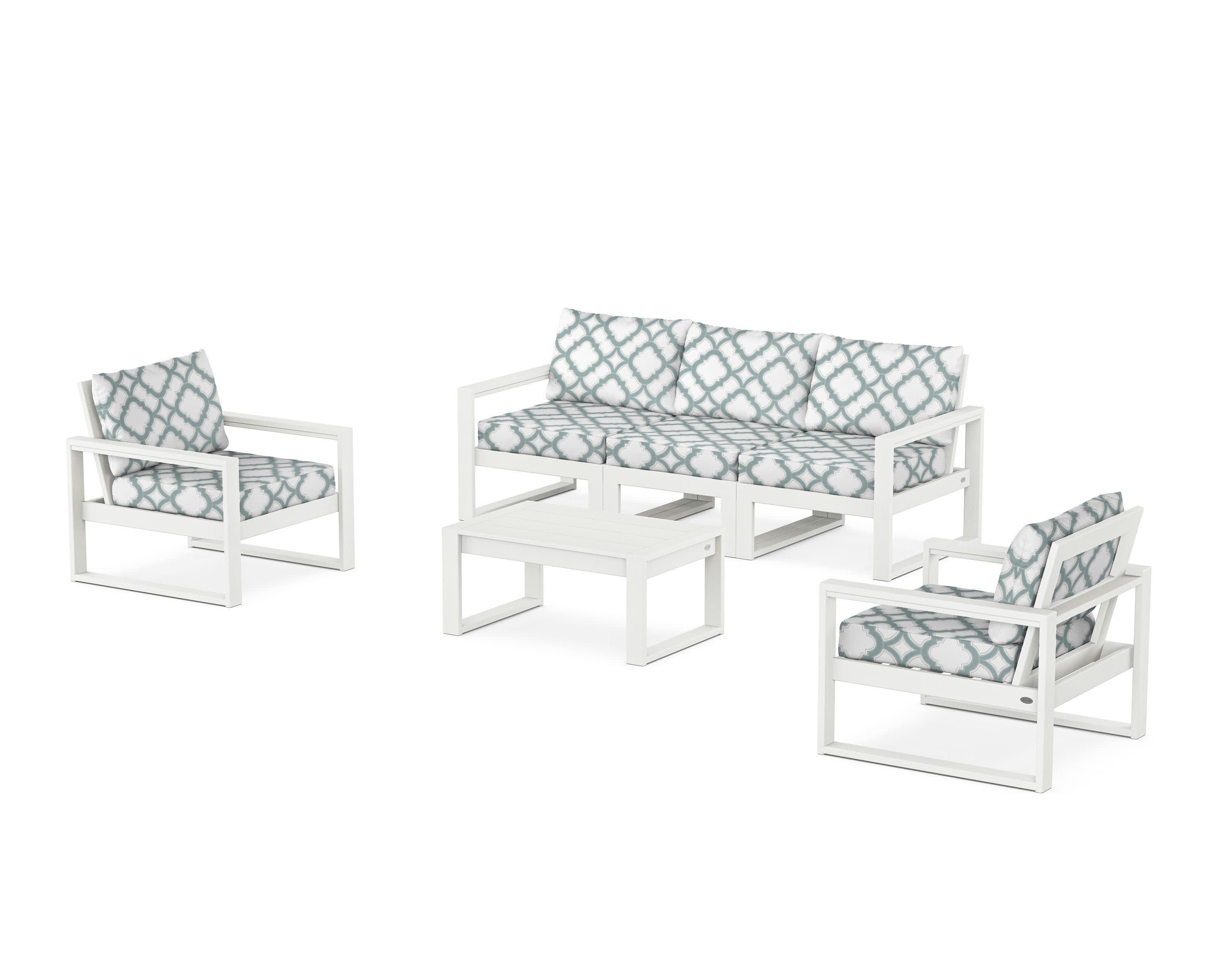 EDGE Sectional 4-Piece Deep Seating Set with Sofa in Vintage White / Trellis Glacier Spa