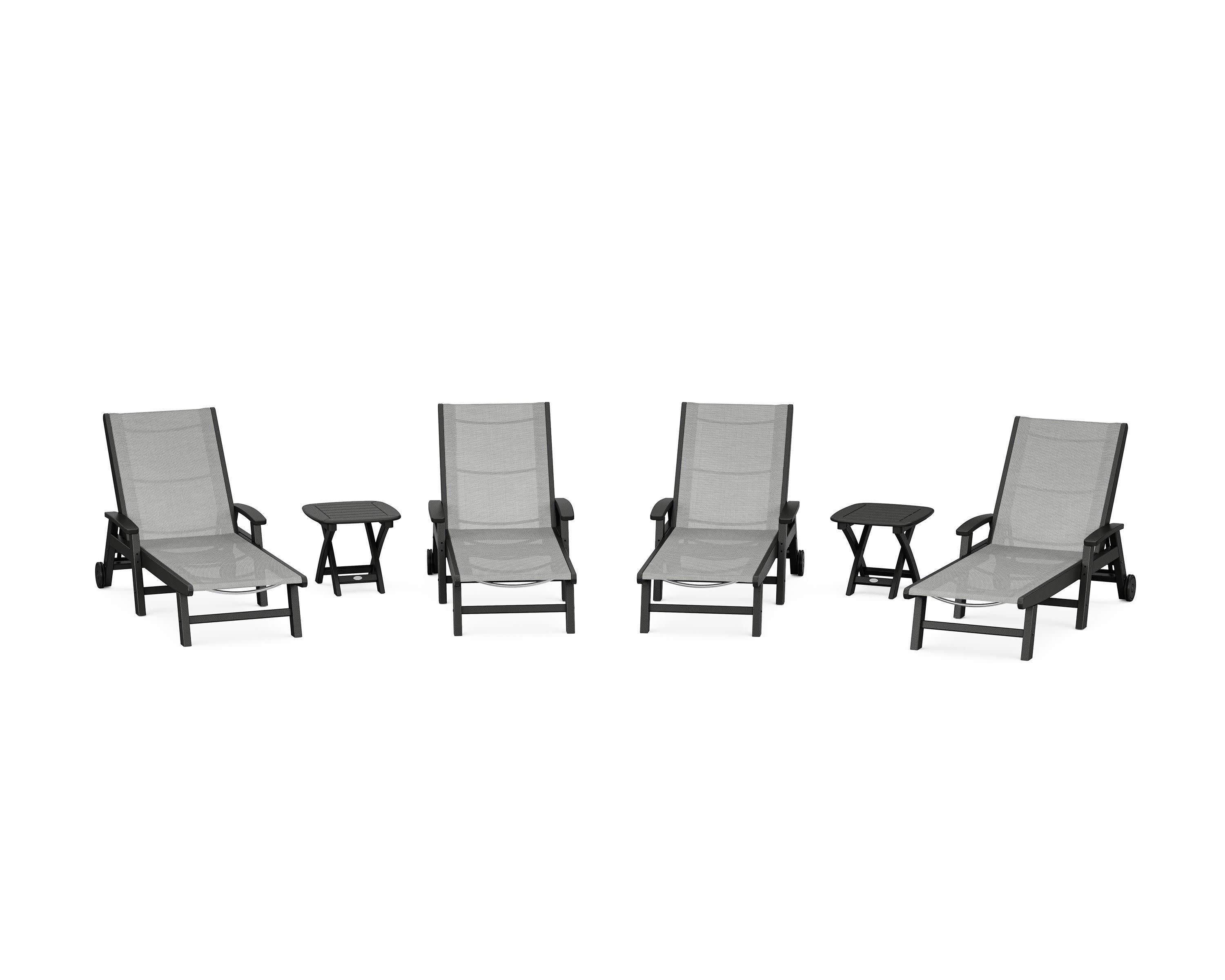 Coastal Chaise 6-Piece Set with Wheels in Black / Metallic Sling