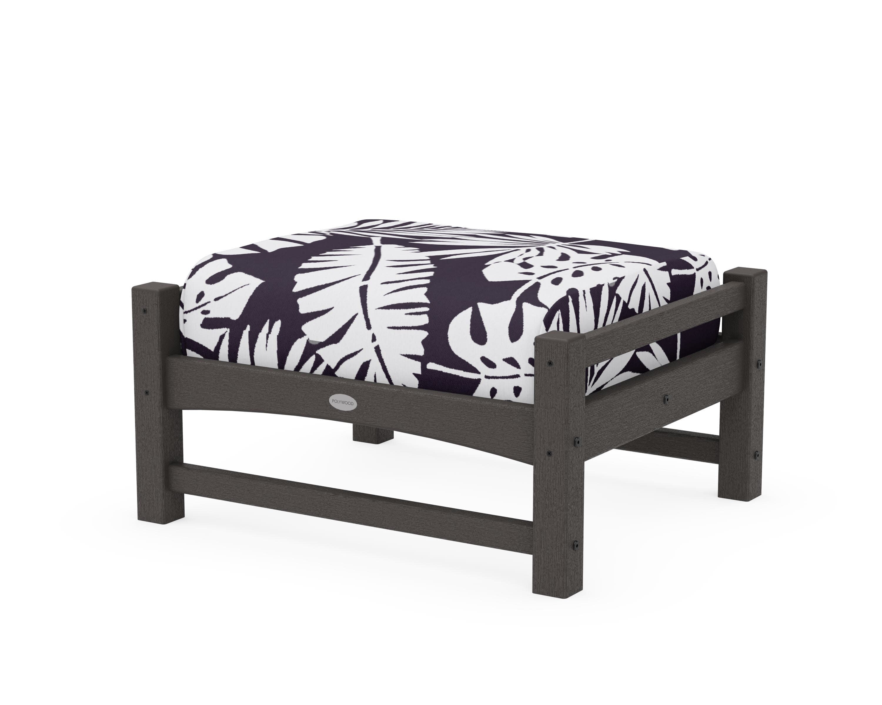 Club Ottoman in Vintage Coffee / Leaf Navy
