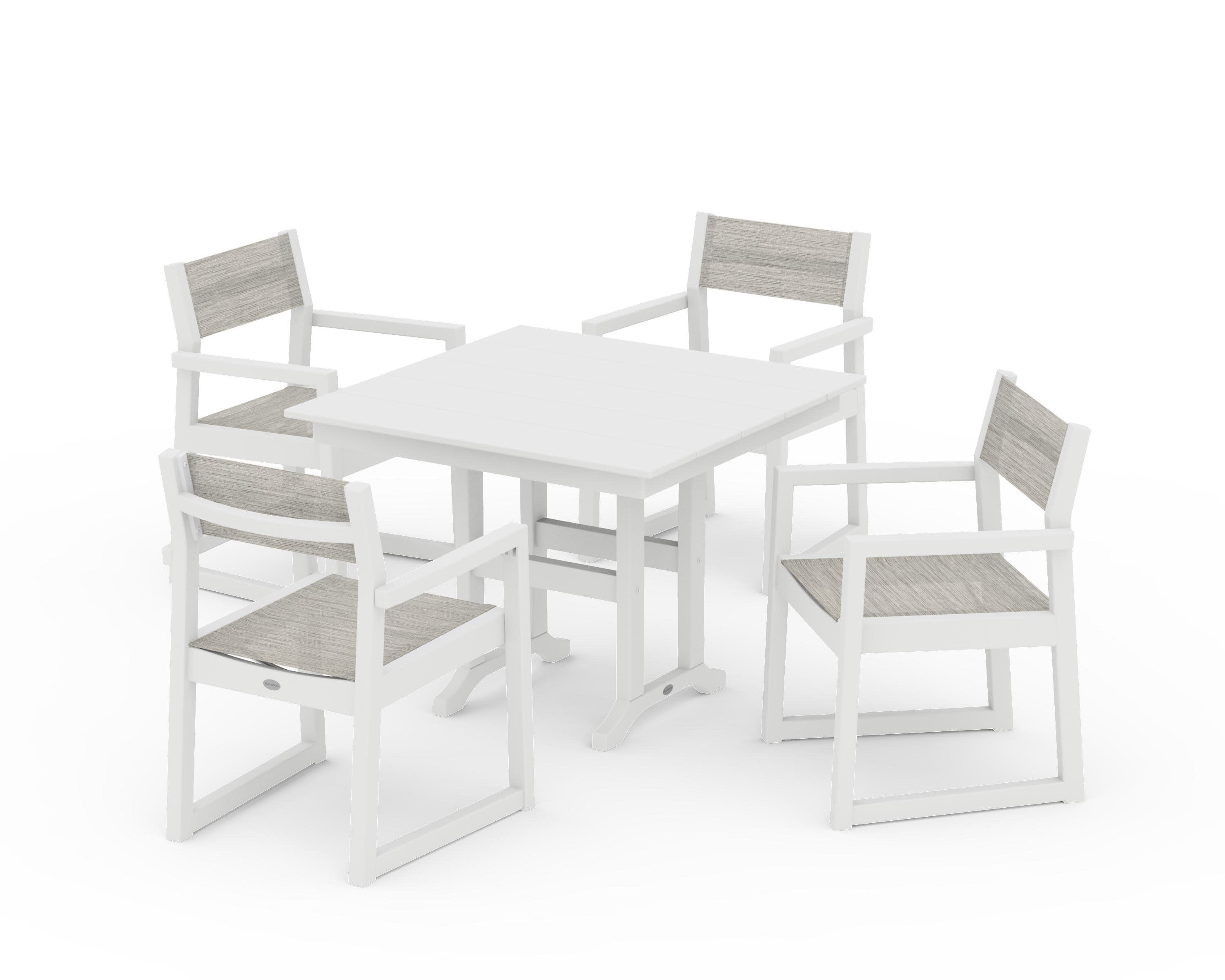 EDGE Sling Arm Chair 5-Piece Farmhouse Dining Set in White / Birch Sling