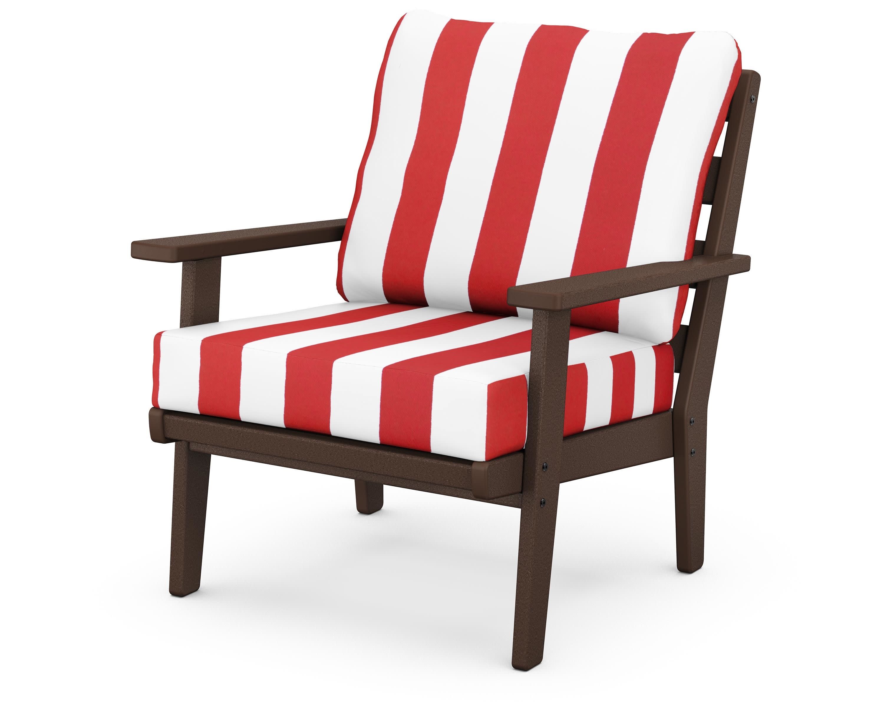 Grant Park Deep Seating Chair in Mahogany / Cabana Stripe Crimson