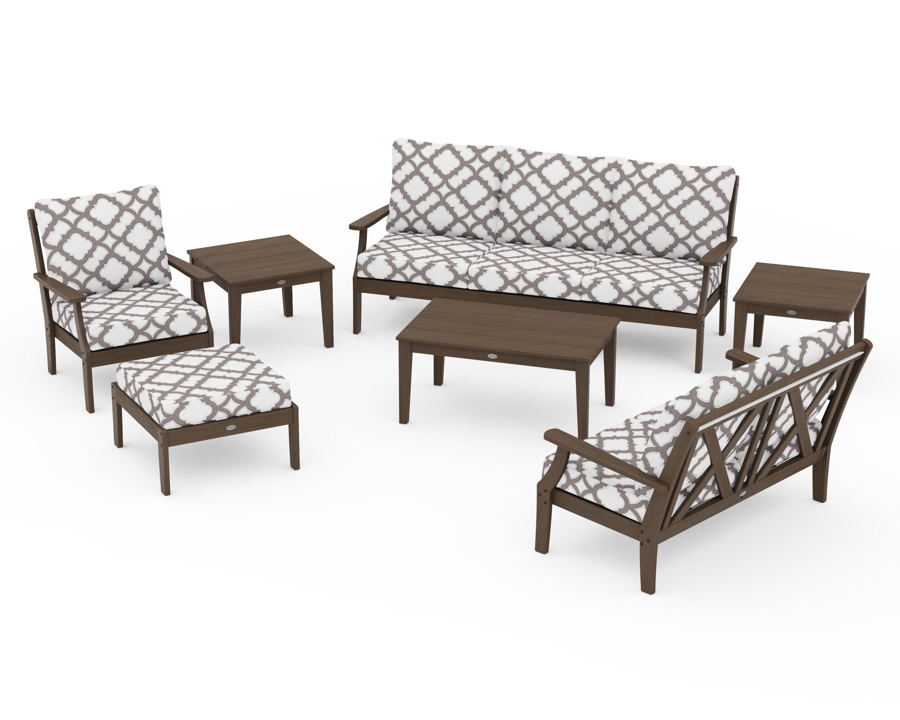 Braxton 7-Piece Deep Seating Set in Kona / Trellis Grey Mist