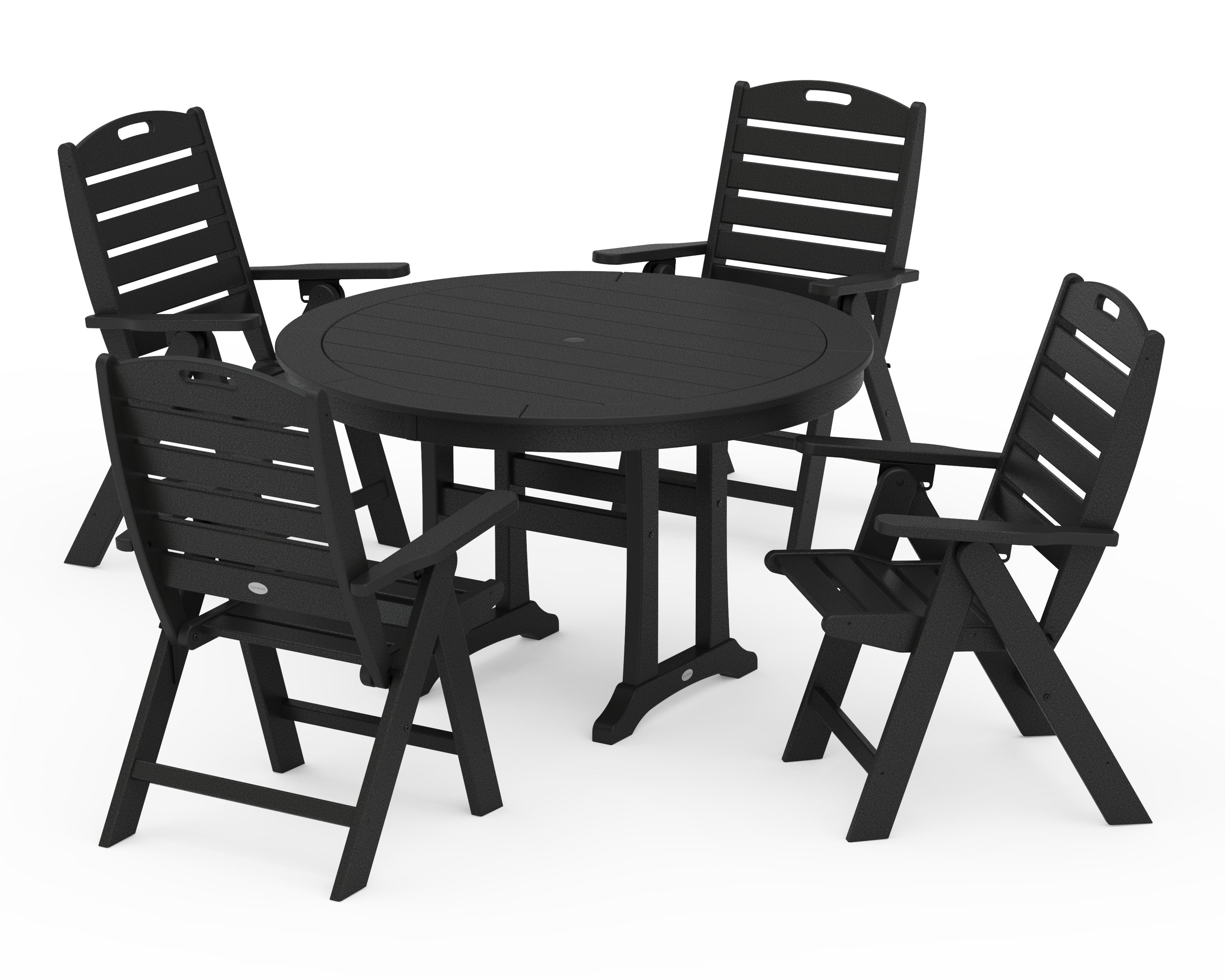 Nautical Highback Chair 5-Piece Round Dining Set with Trestle Legs in Black