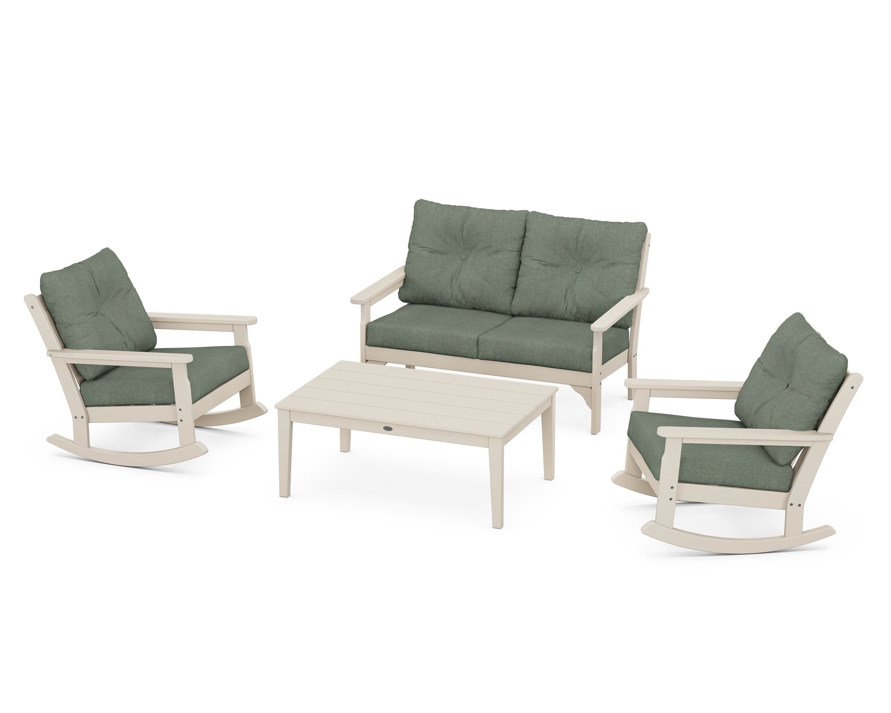Vineyard 4-Piece Deep Seating Rocking Chair Set in Sand / Cast Sage