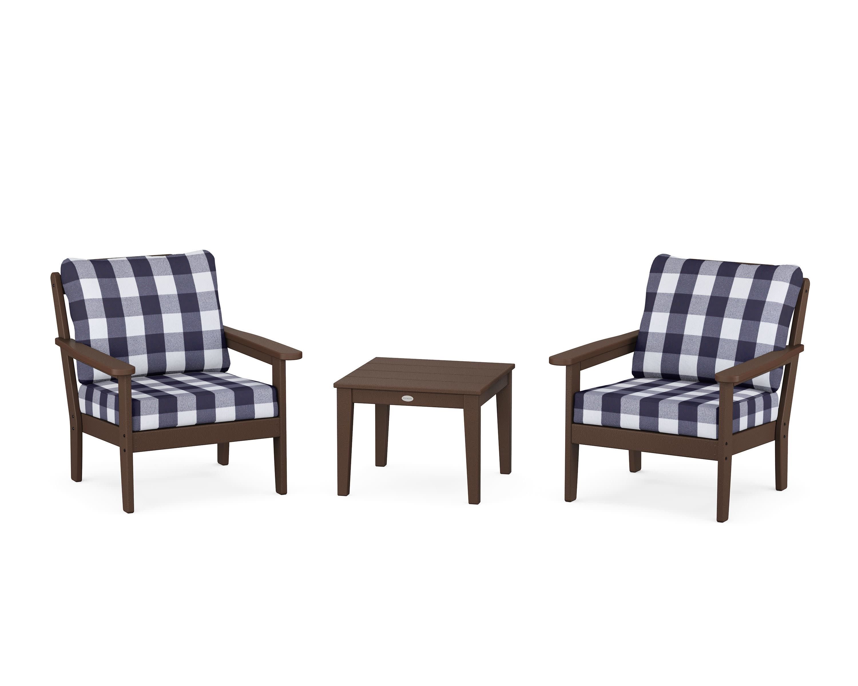 Cottage 3-Piece Deep Seating Set in Mahogany / Buffalo Plaid Navy
