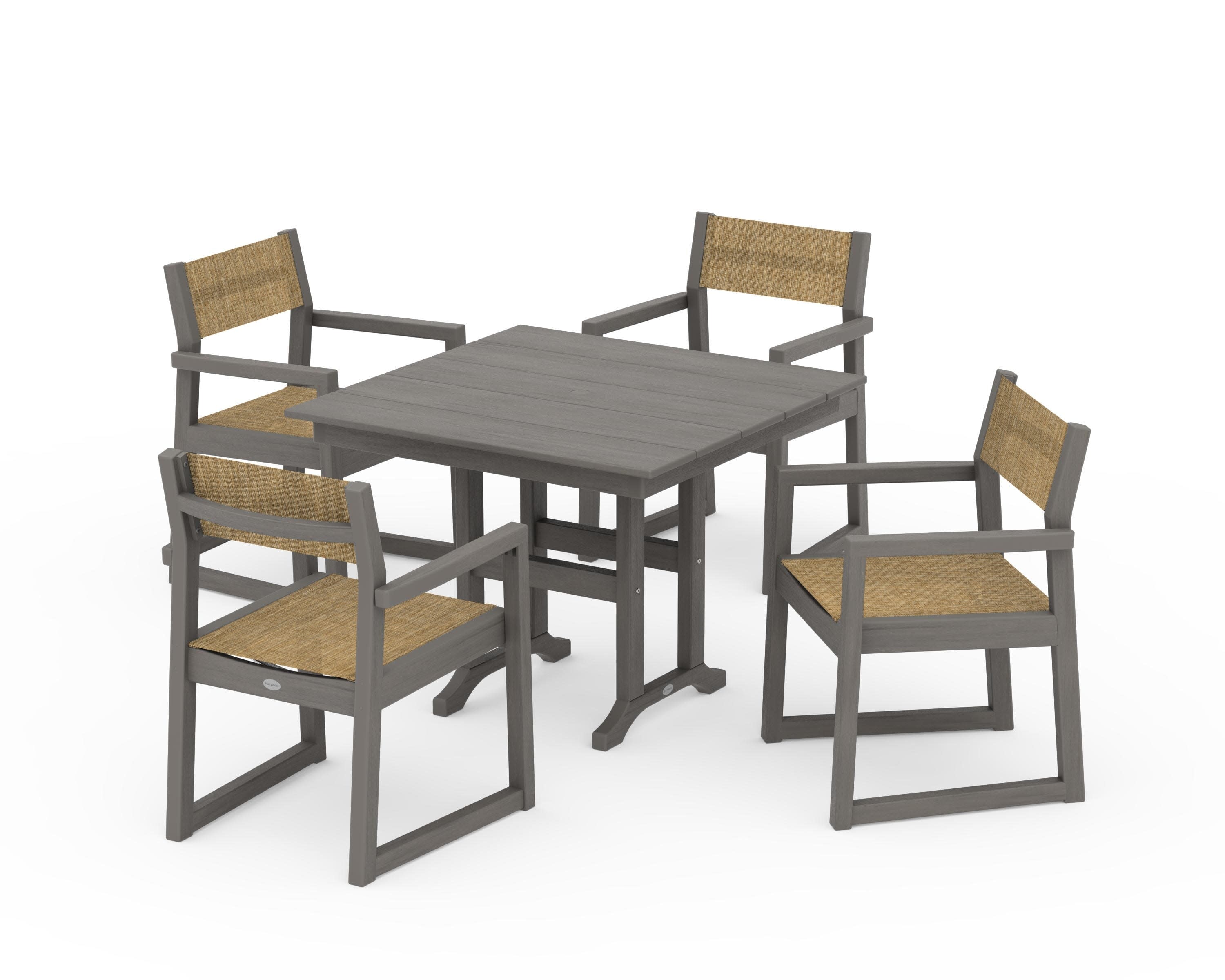 EDGE Sling Arm Chair 5-Piece Farmhouse Dining Set in Driftwood / Burlap Sling