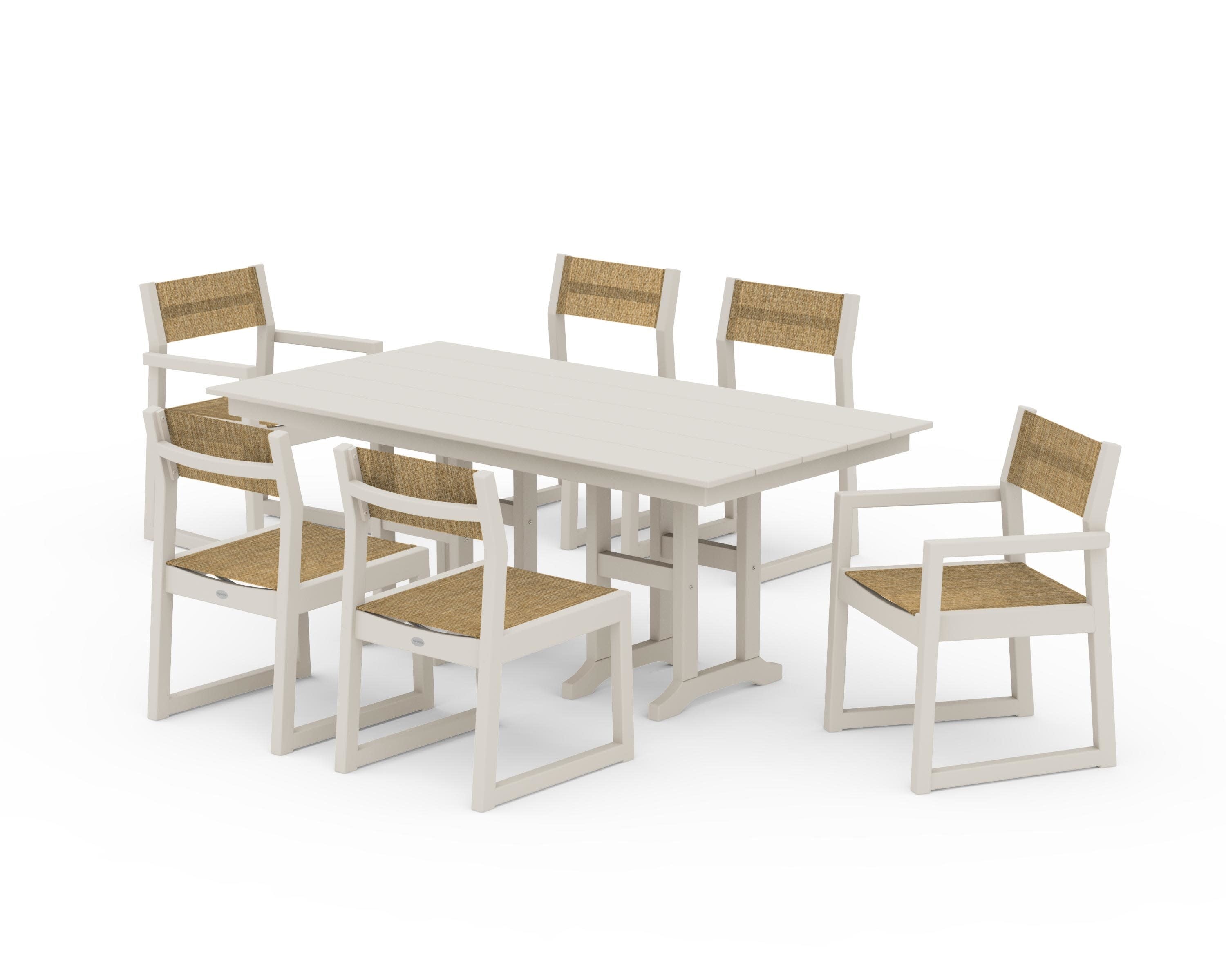 EDGE Sling 7-Piece Farmhouse Dining Set in Sand / Burlap Sling