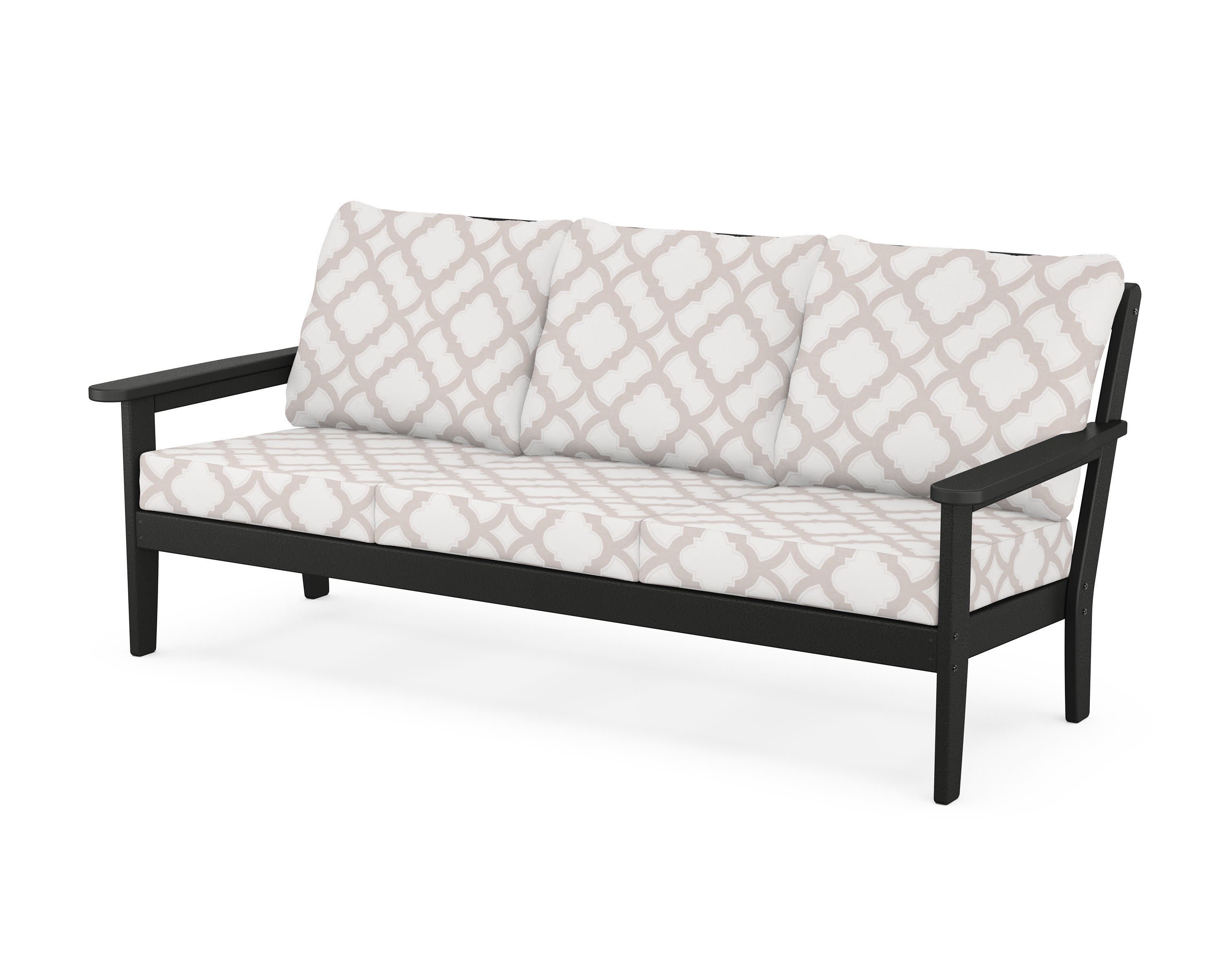 Cottage Deep Seating Sofa in Black / Trellis Dune Burlap