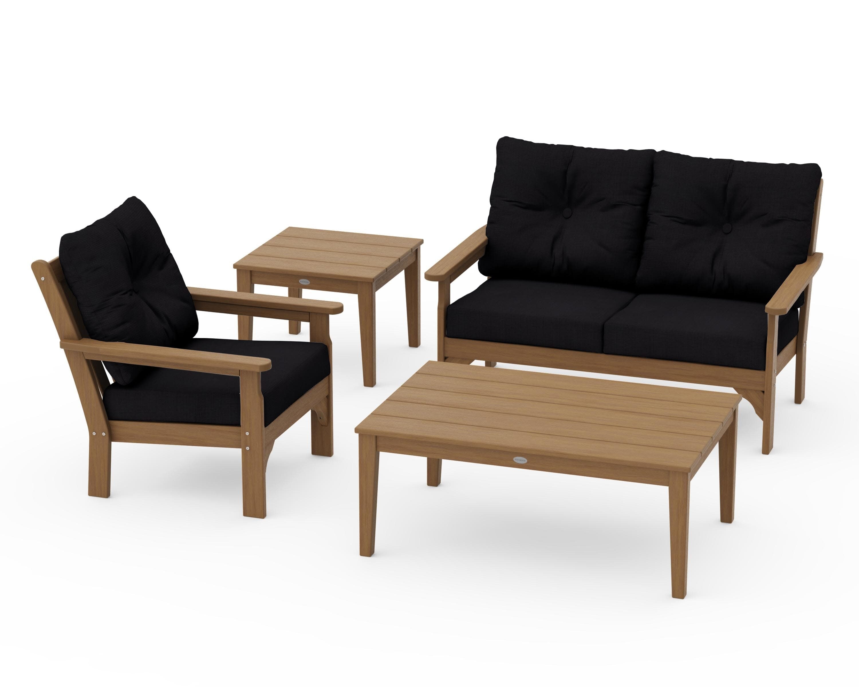Vineyard 4-Piece Deep Seating Set in Natural / Midnight Linen