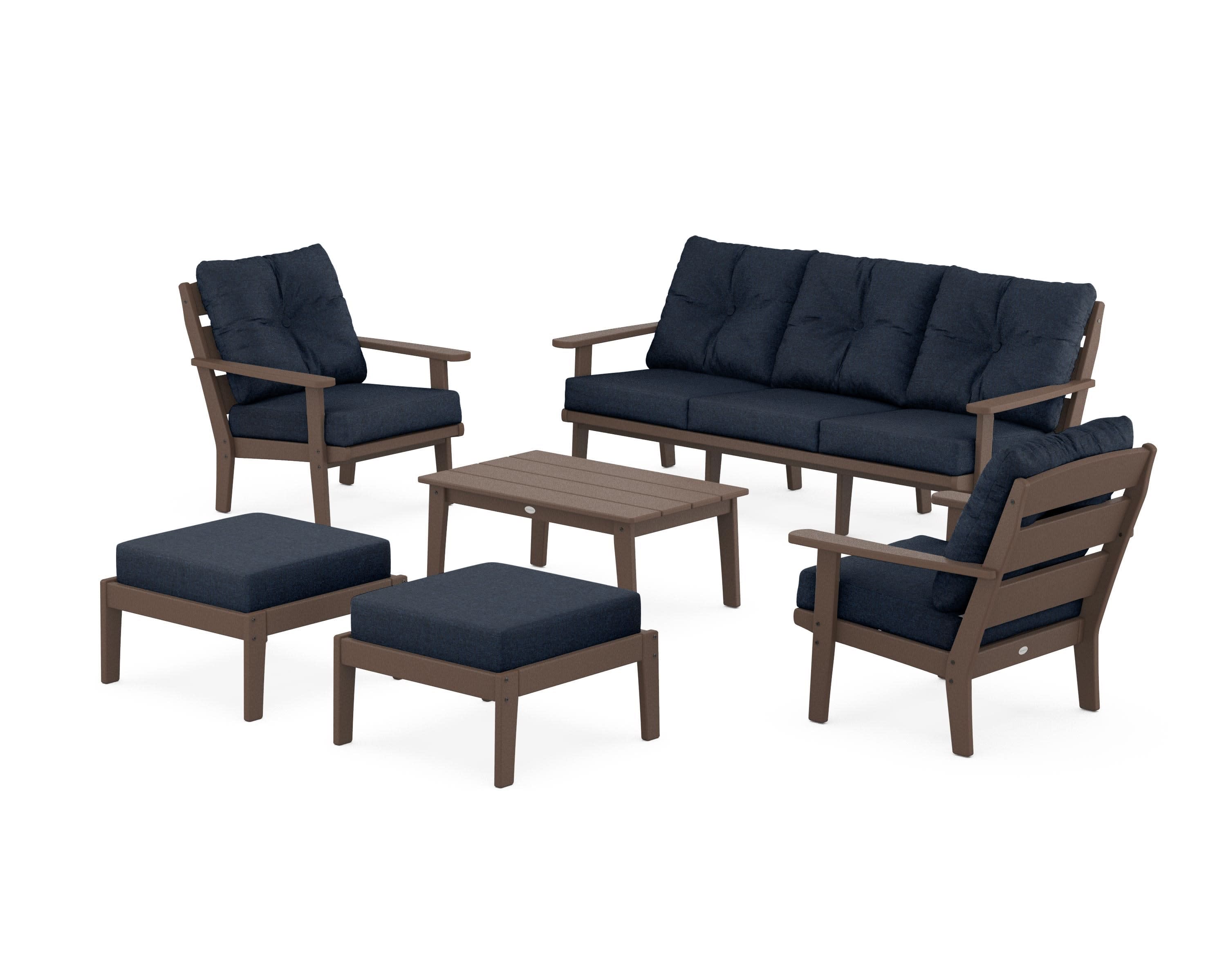 Lakeside 6-Piece Lounge Sofa Set in Mahogany / Marine Indigo