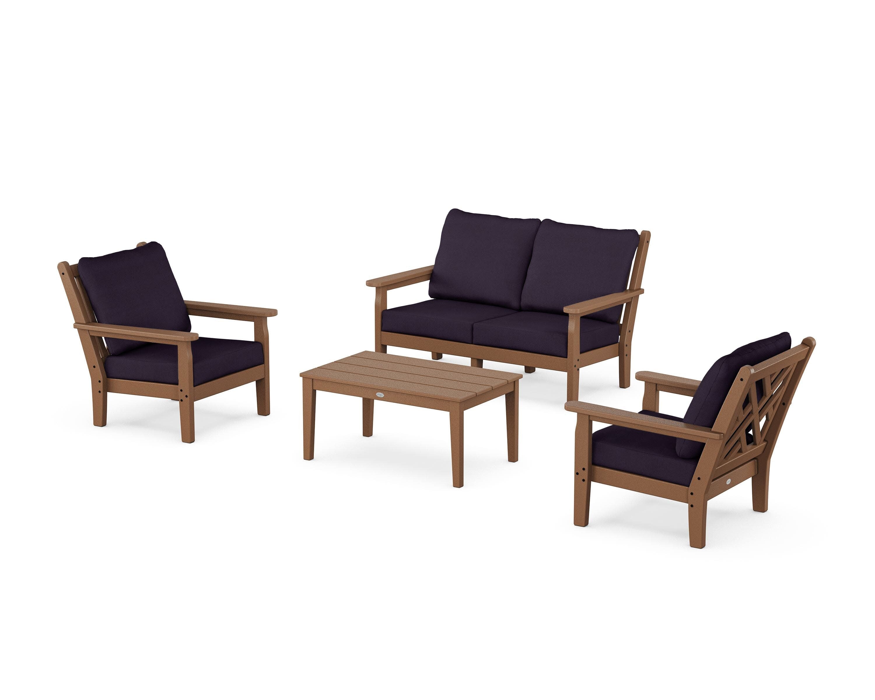 Chippendale 4-Piece Deep Seating Set with Loveseat in Teak / Navy Linen