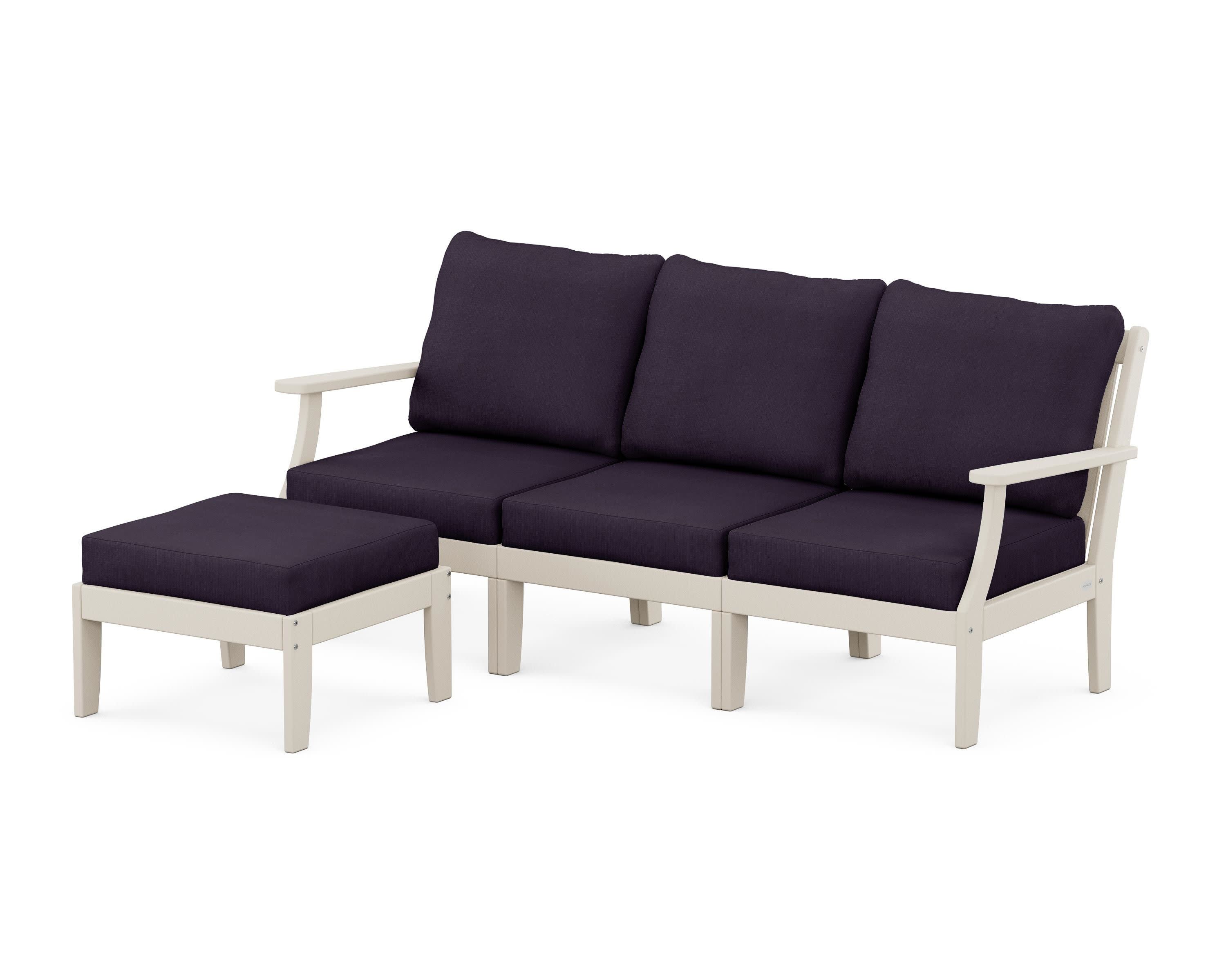 Braxton Modular 4-Piece Deep Seating Set with Ottoman in Sand / Navy Linen