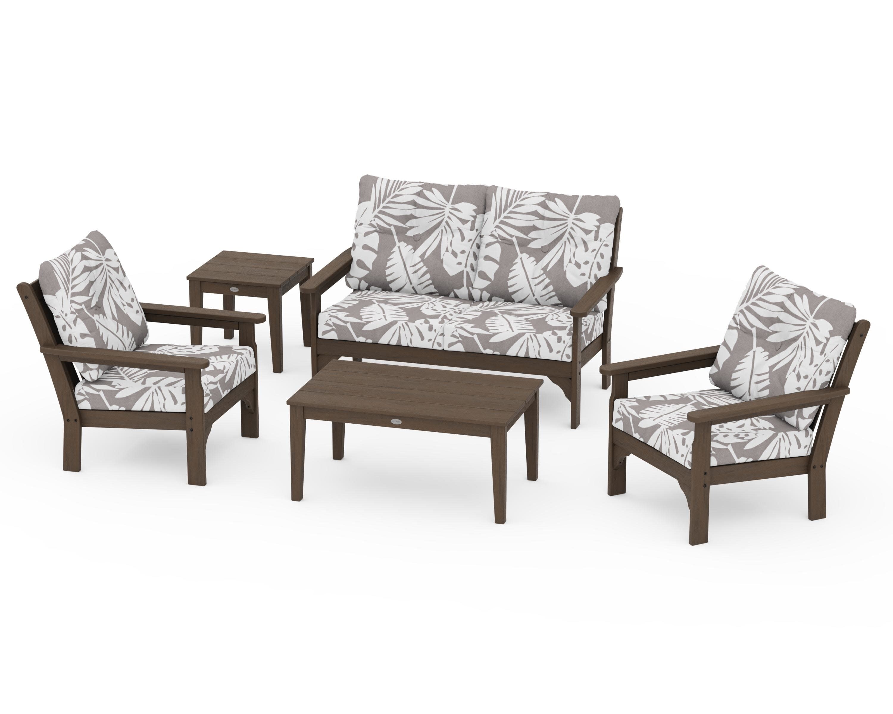 Vineyard 5-Piece Deep Seating Set in Kona / Leaf Grey Mist