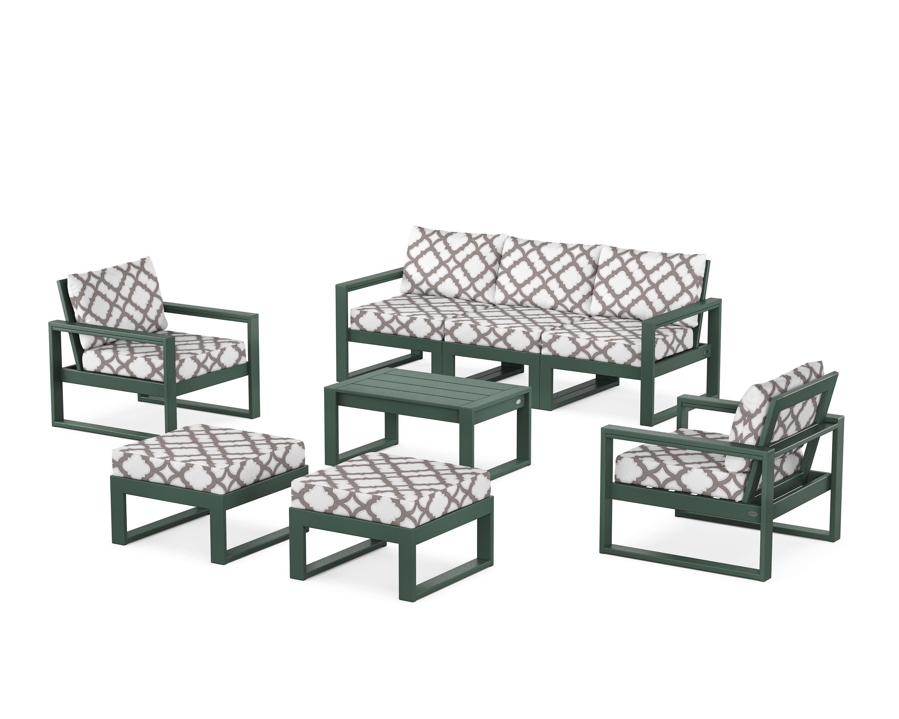 EDGE Sectional 8-Piece Lounge Sofa Set in Green / Trellis Grey Mist