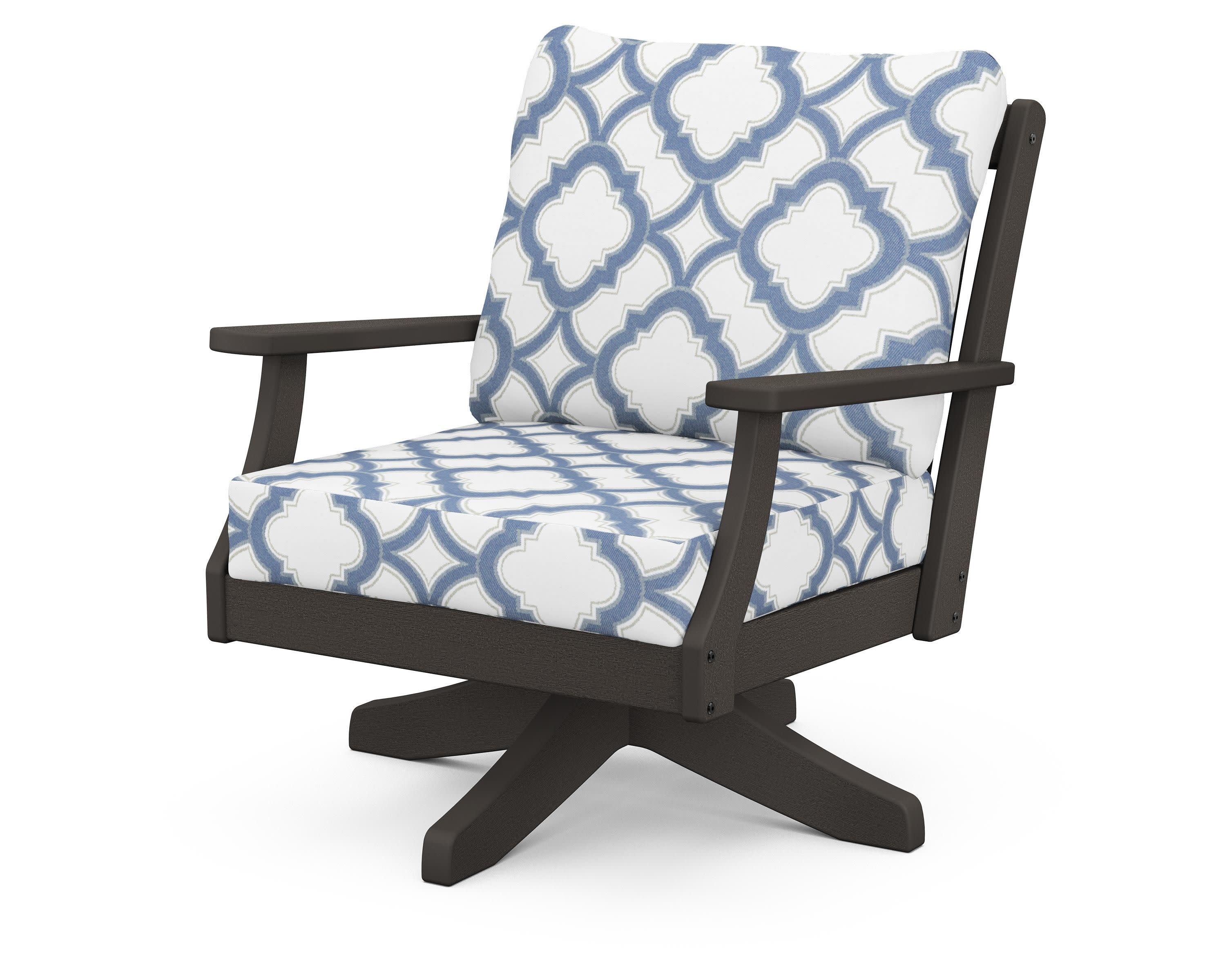 Braxton Deep Seating Swivel Chair in Vintage Coffee / Trellis Sky Blue