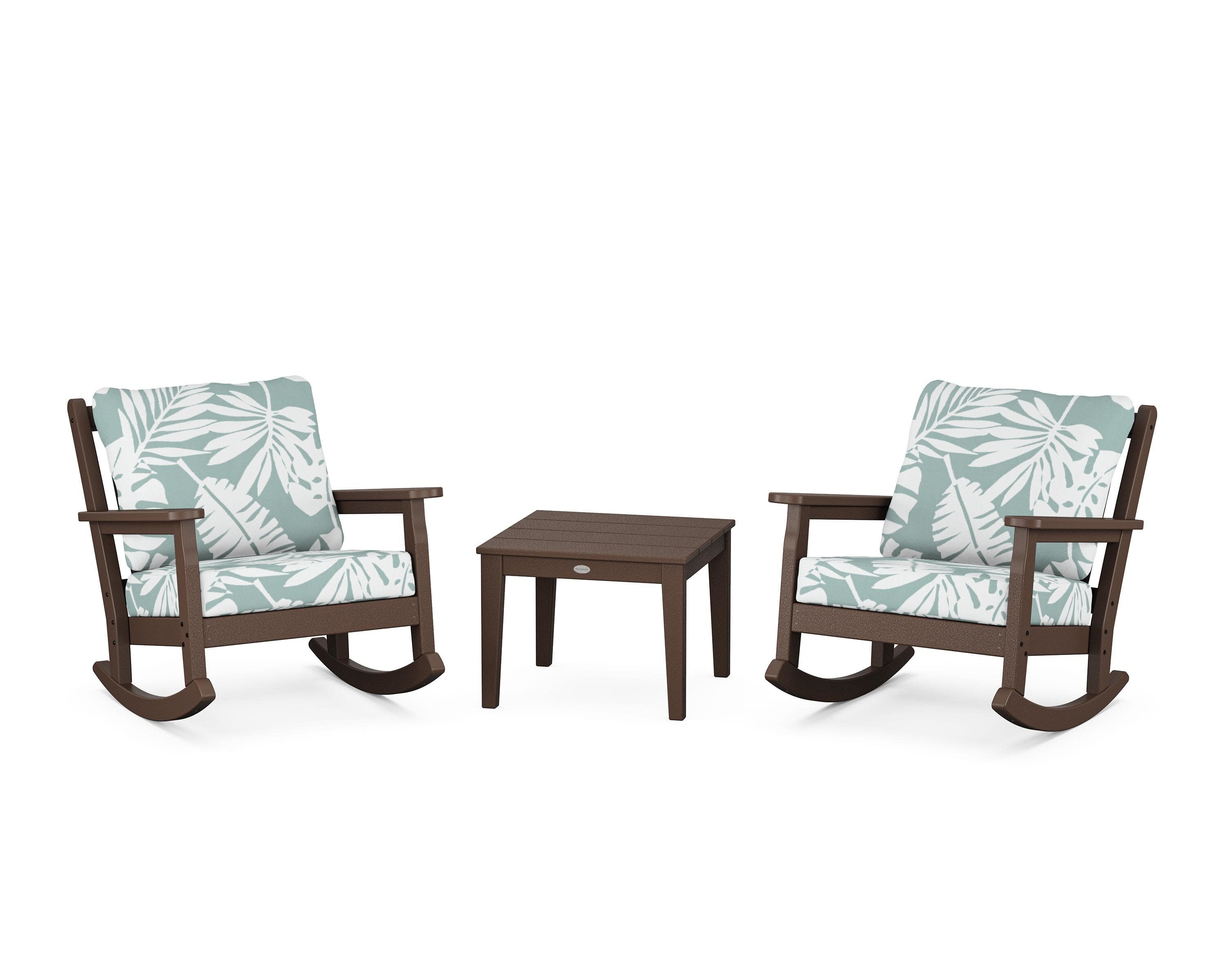 Chippendale 3-Piece Deep Seating Rocker Set in Mahogany / Leaf Glacier Spa