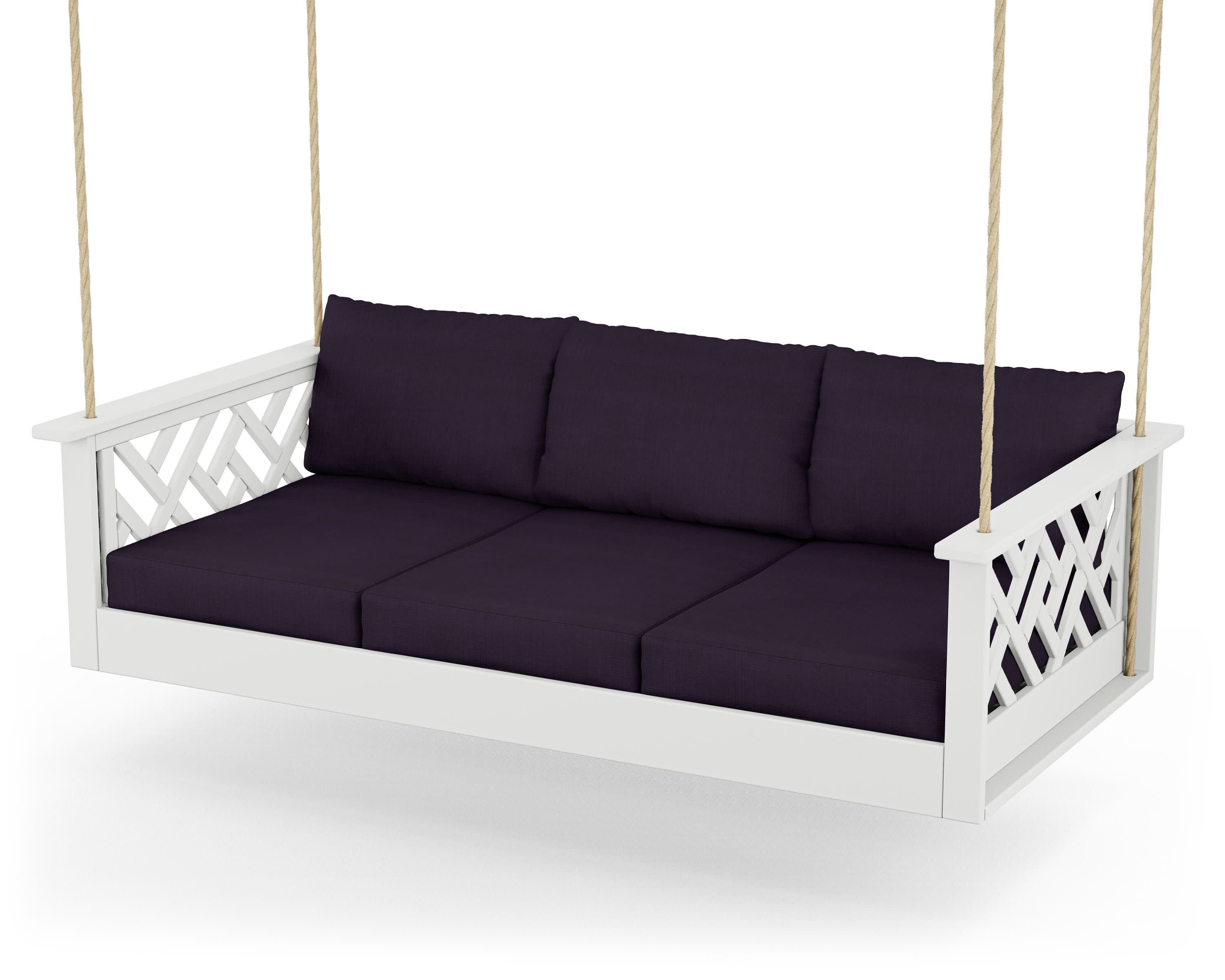 Chippendale Daybed Swing in White / Navy Linen