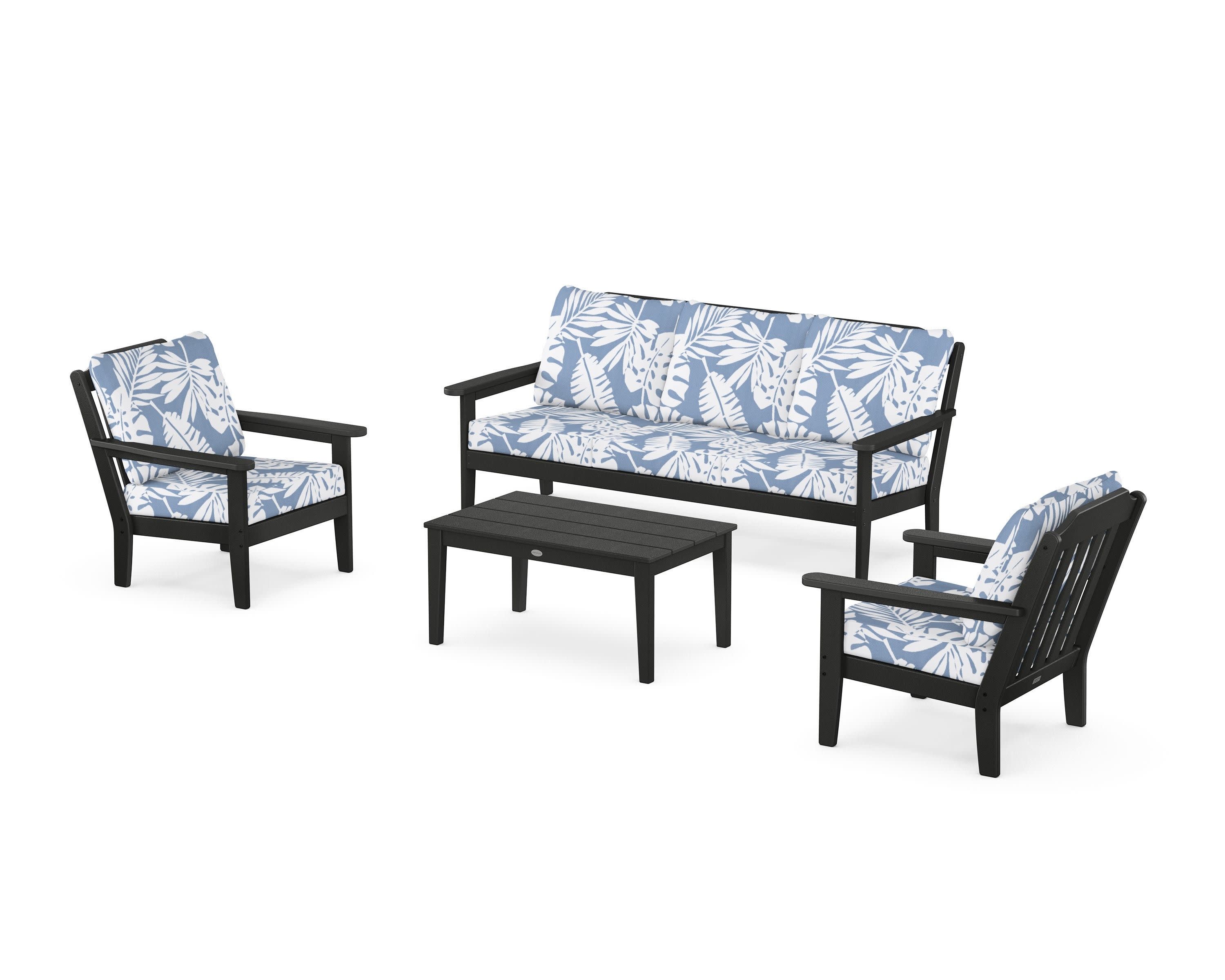 Cottage 4-Piece Deep Seating Set with Sofa in Black / Leaf Sky Blue