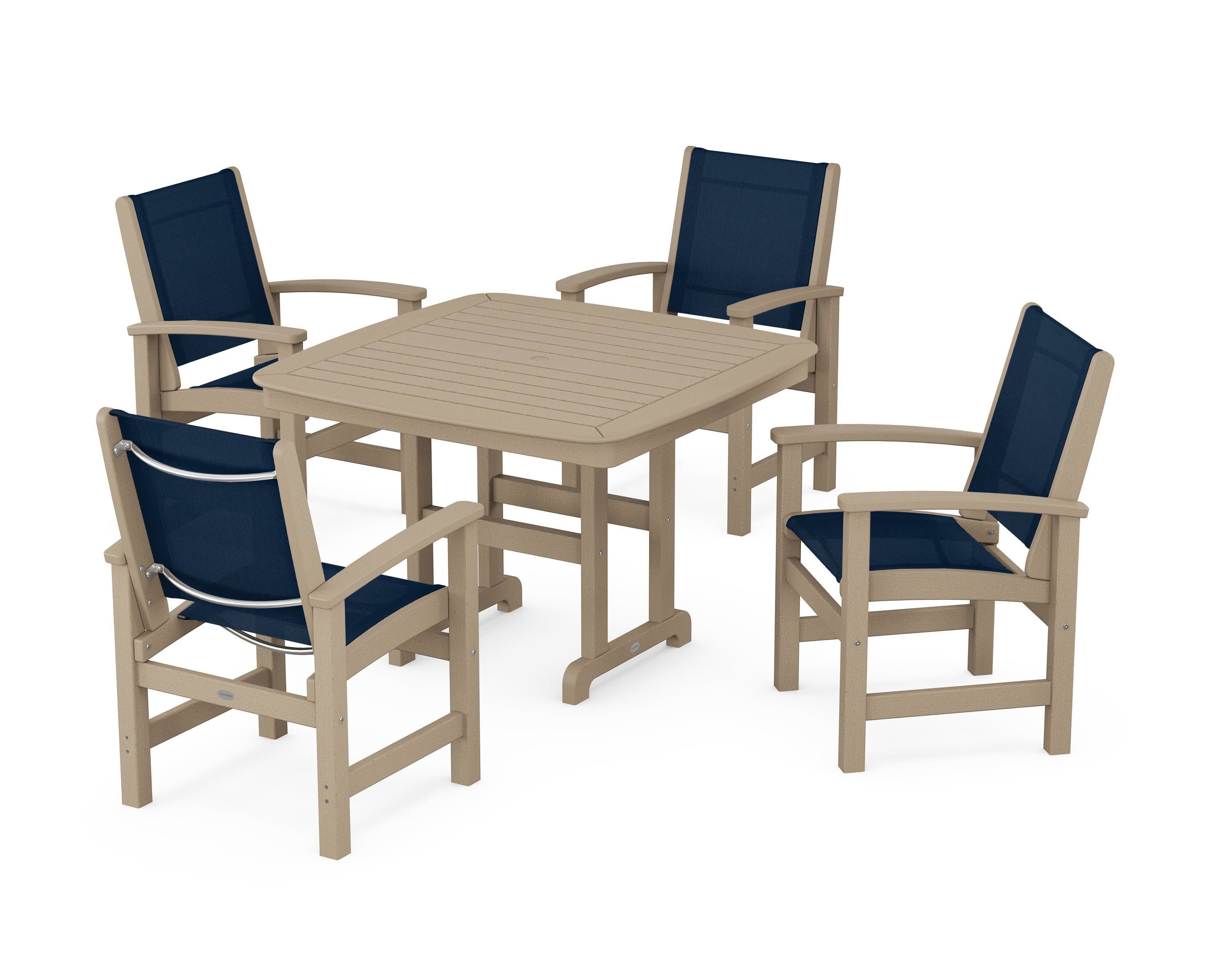 Coastal 5-Piece Dining Set in Vintage Sahara / Navy Blue Sling