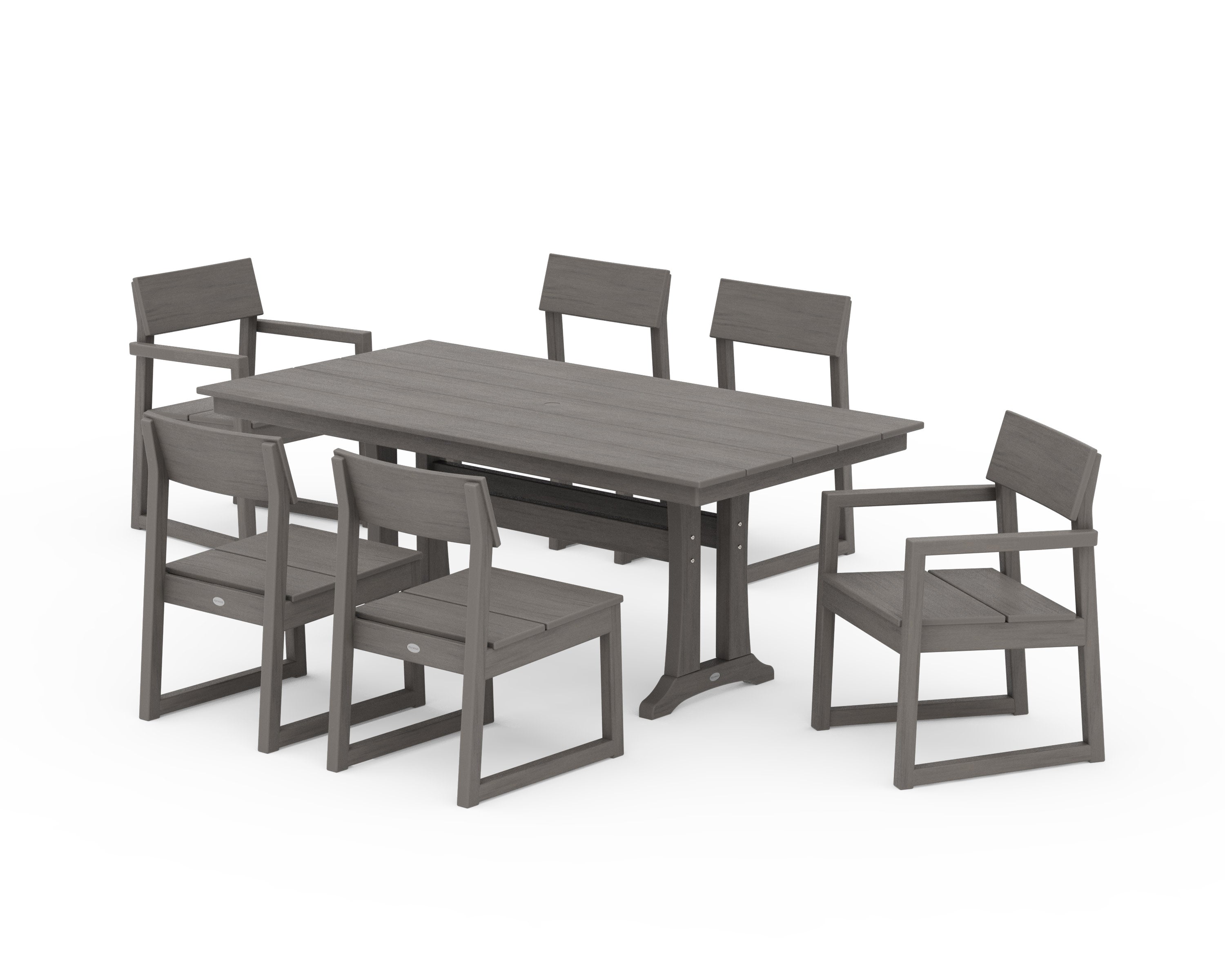 EDGE 7-Piece Farmhouse Trestle Dining Set in Driftwood