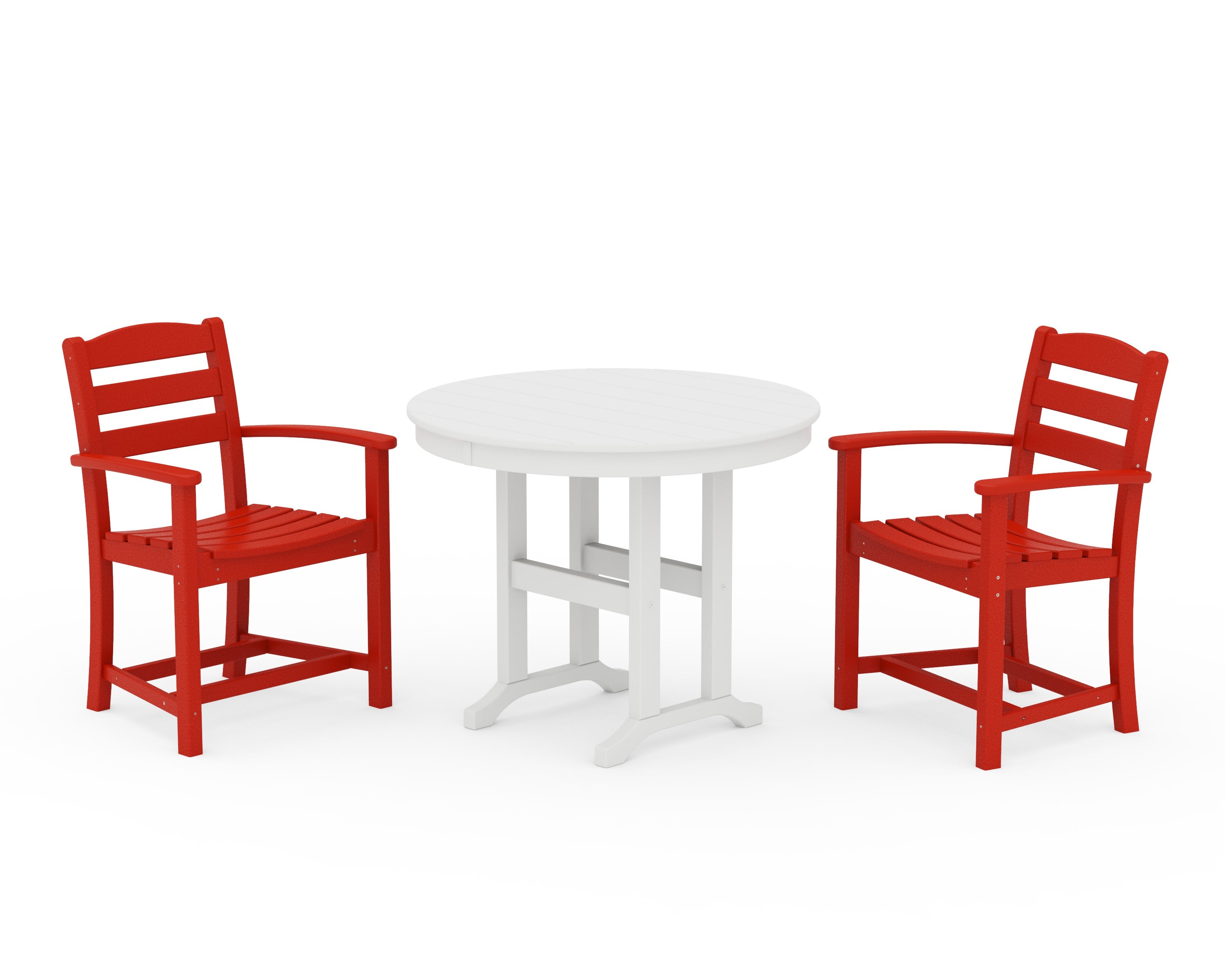 La Casa Caf 3-Piece Round Dining Set in Sunset Red / White