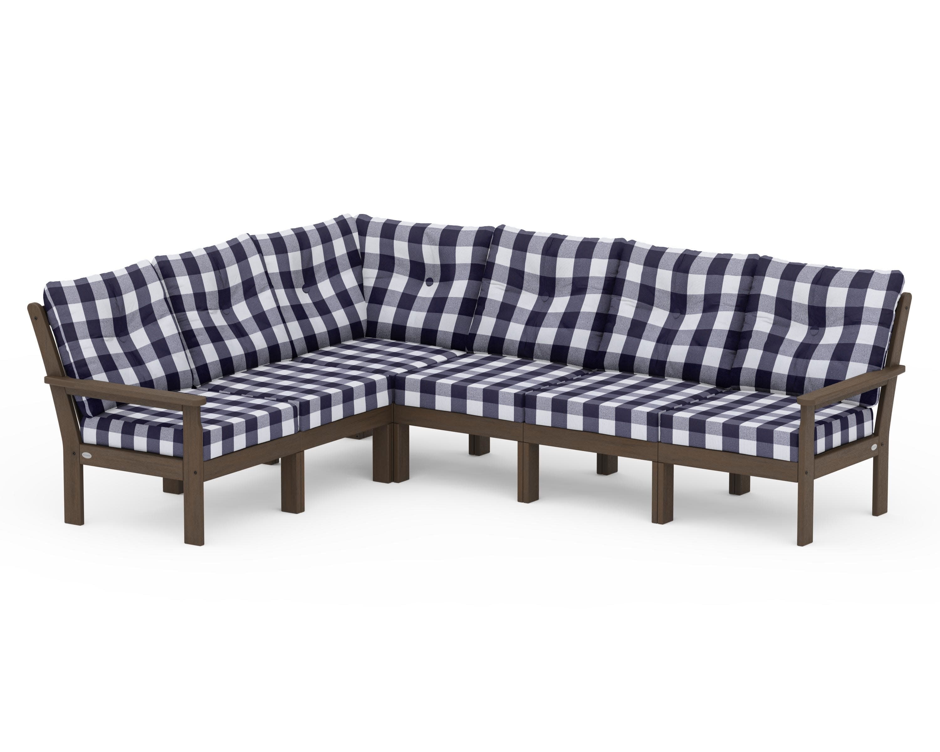 Vineyard 6-Piece Sectional in Kona / Buffalo Plaid Navy