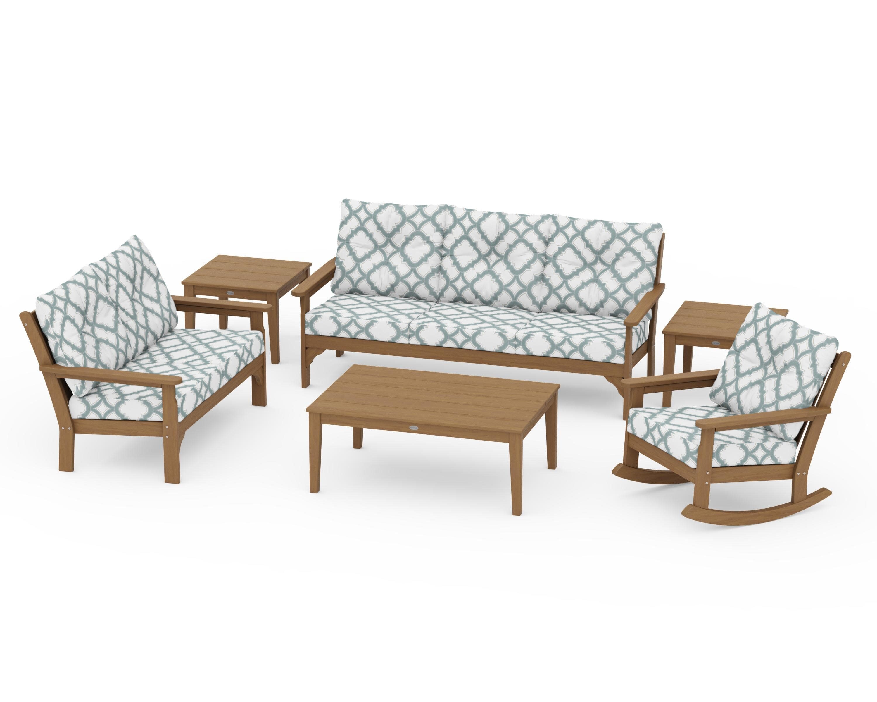 Vineyard 6-Piece Deep Seating Set in Natural / Trellis Glacier Spa