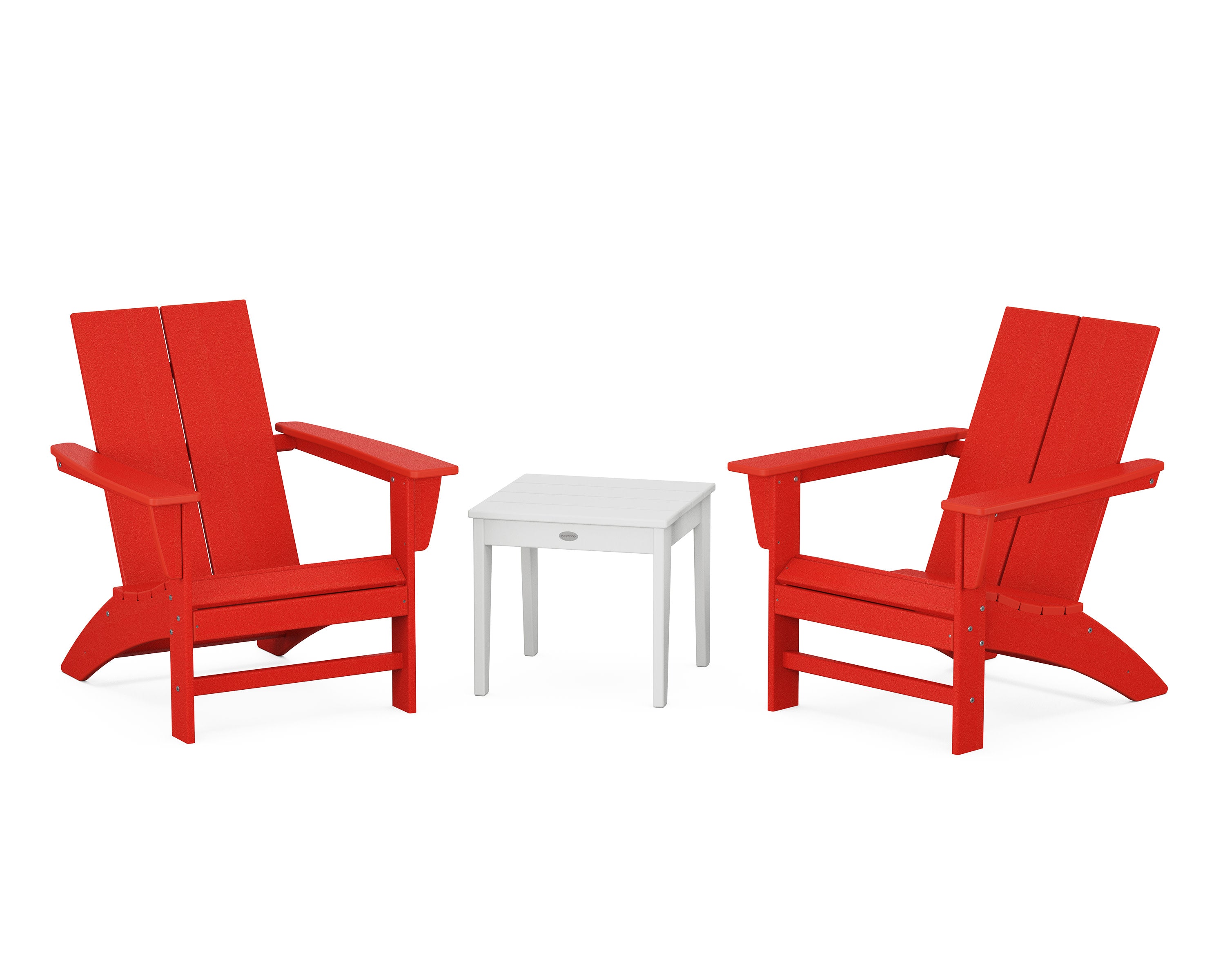 Cottage Modern Adirondack Chair 3-Piece Set in Sunset Red / White