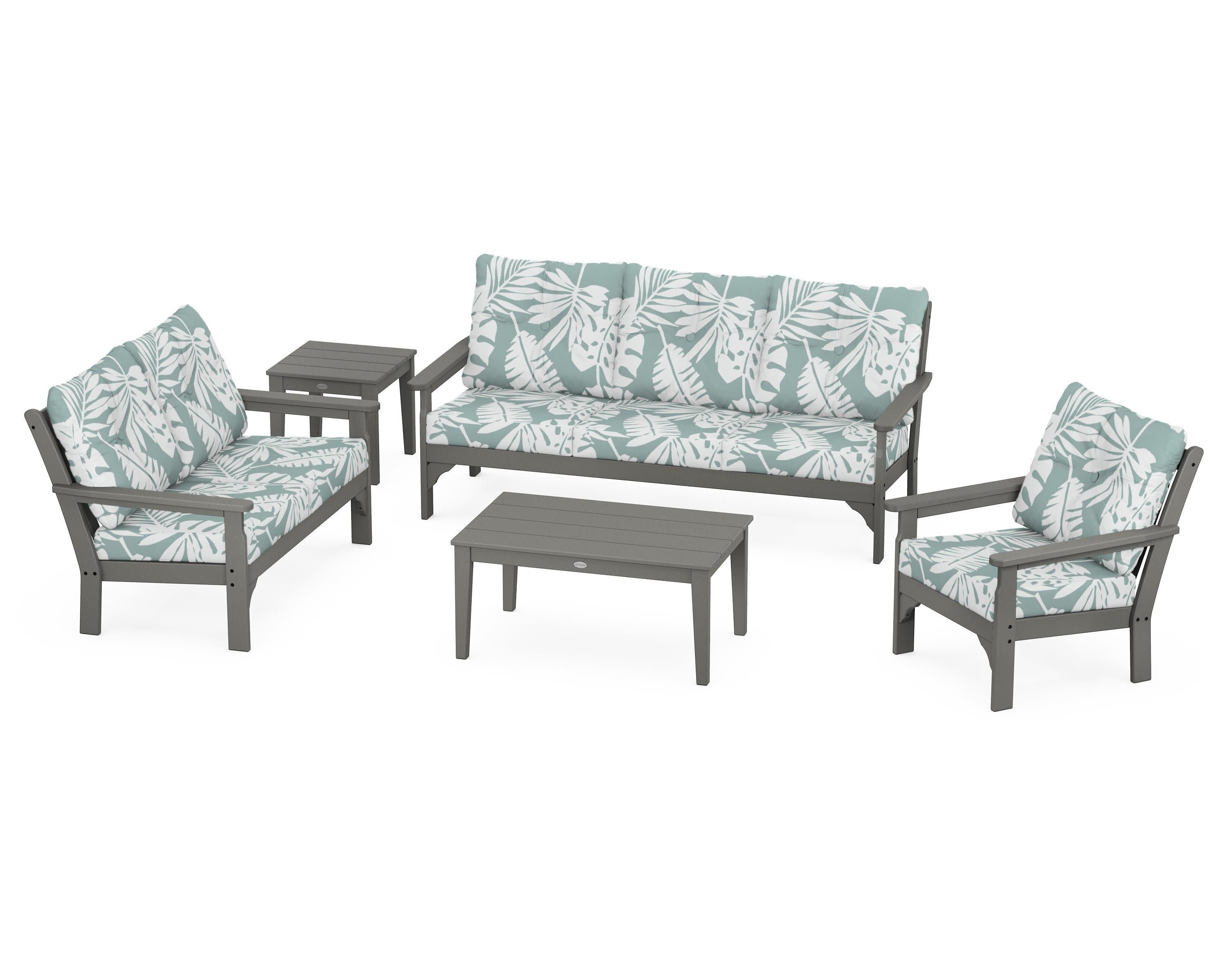 Vineyard 5 Piece Deep Seating Set in Slate Grey / Leaf Glacier Spa