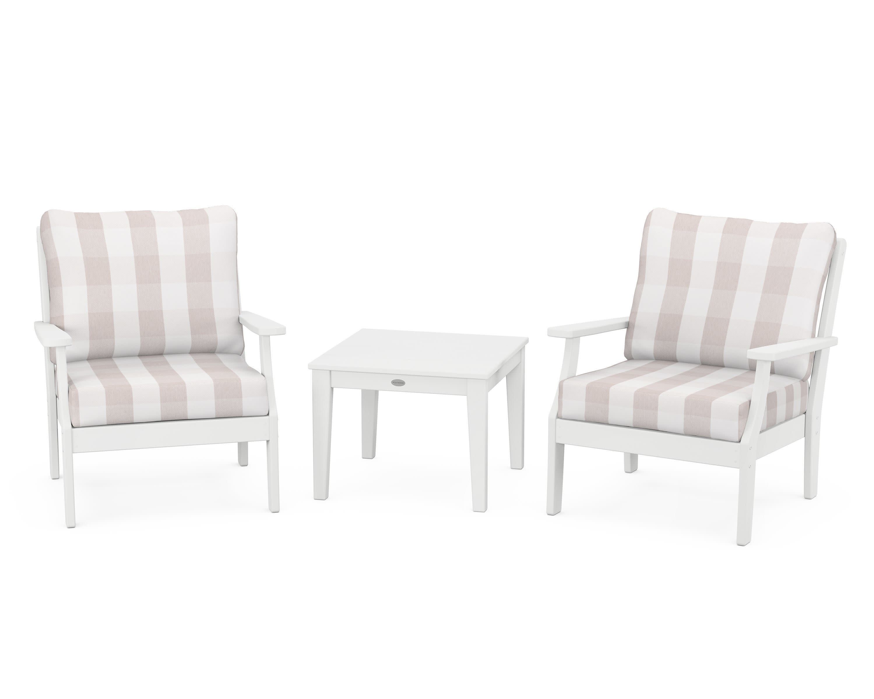 Braxton 3-Piece Deep Seating Set in White / Buffalo Plaid Dune Burlap