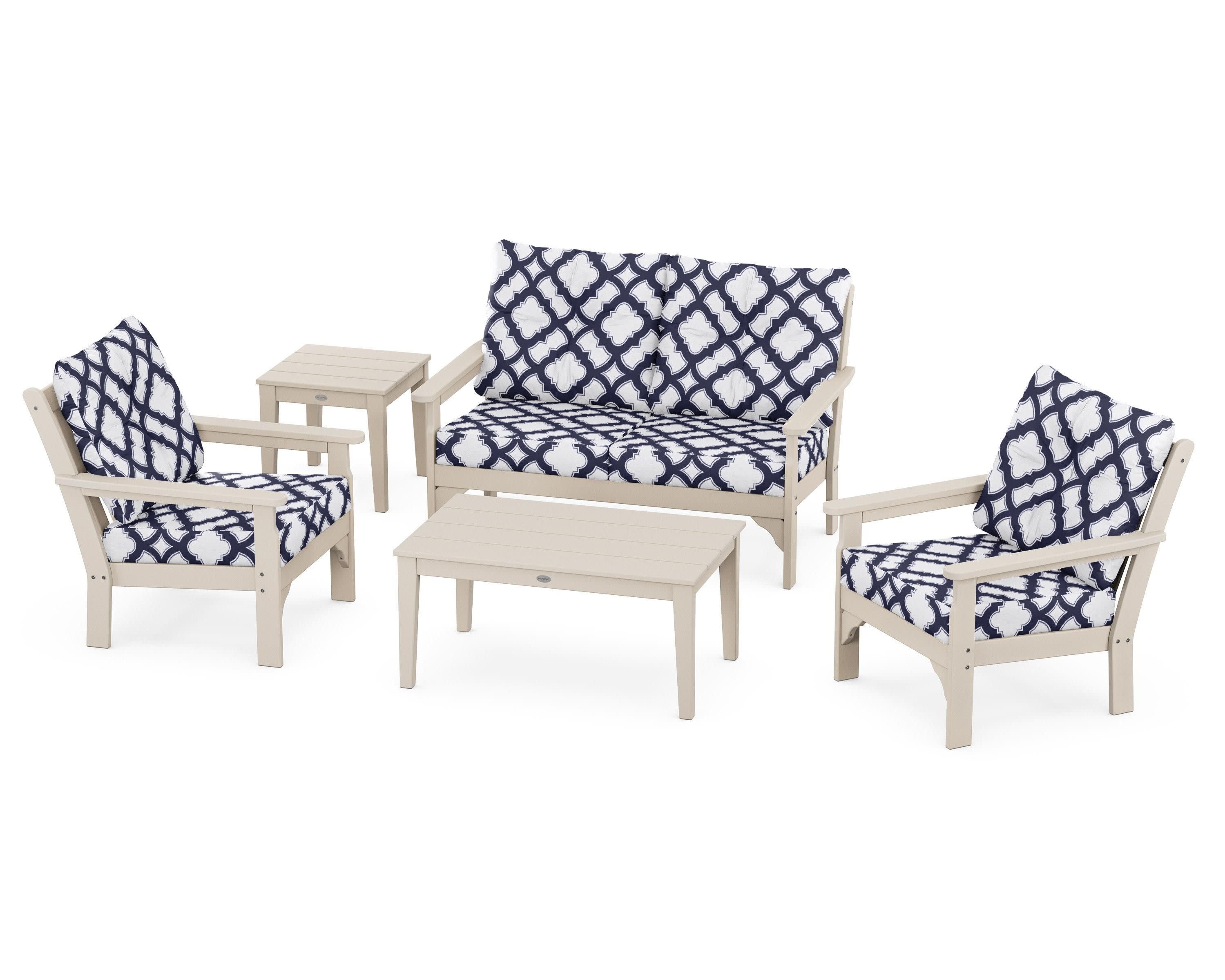 Vineyard 5-Piece Deep Seating Set in Sand / Trellis Navy