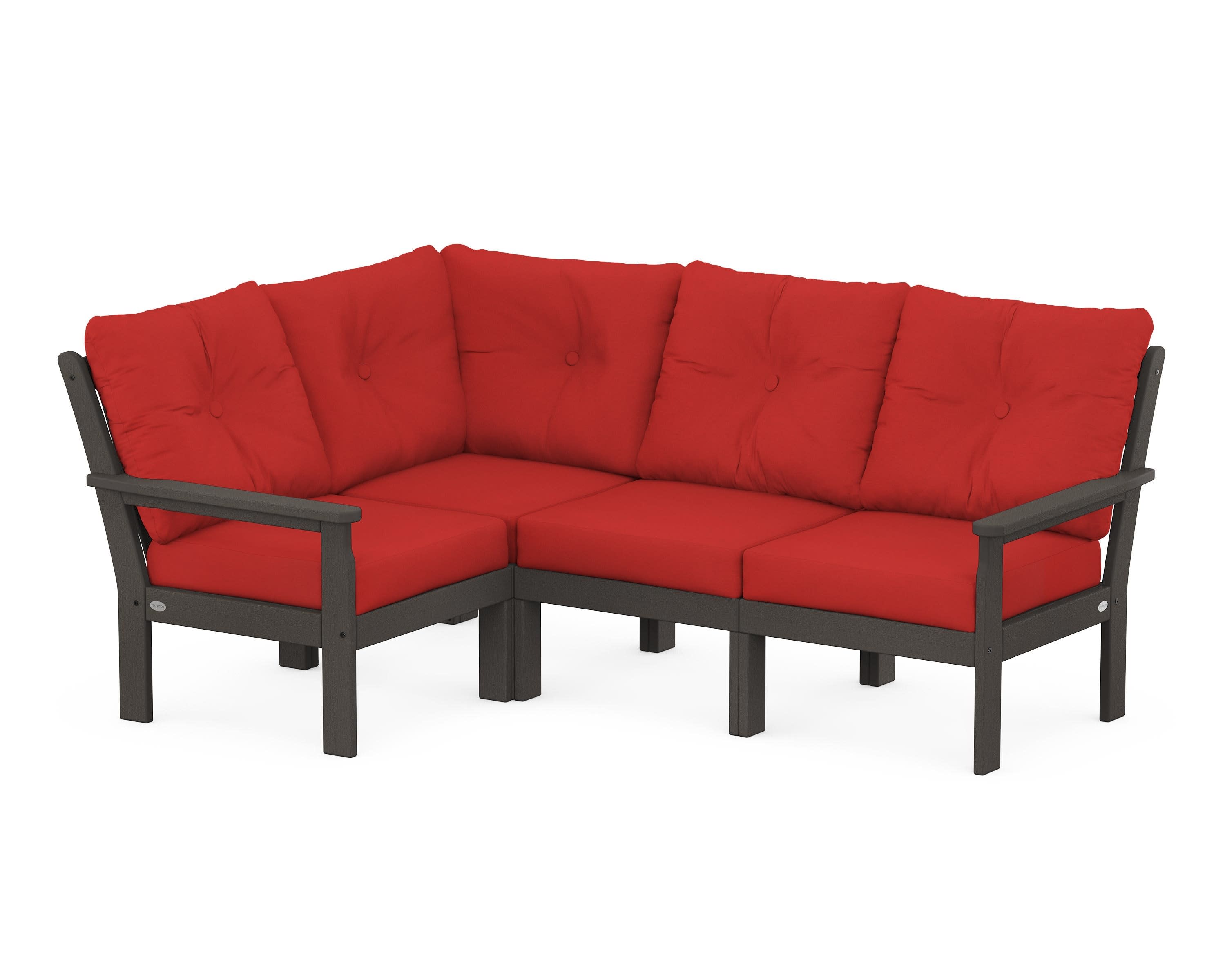 Vineyard 4-Piece Sectional in Vintage Coffee / Crimson Linen