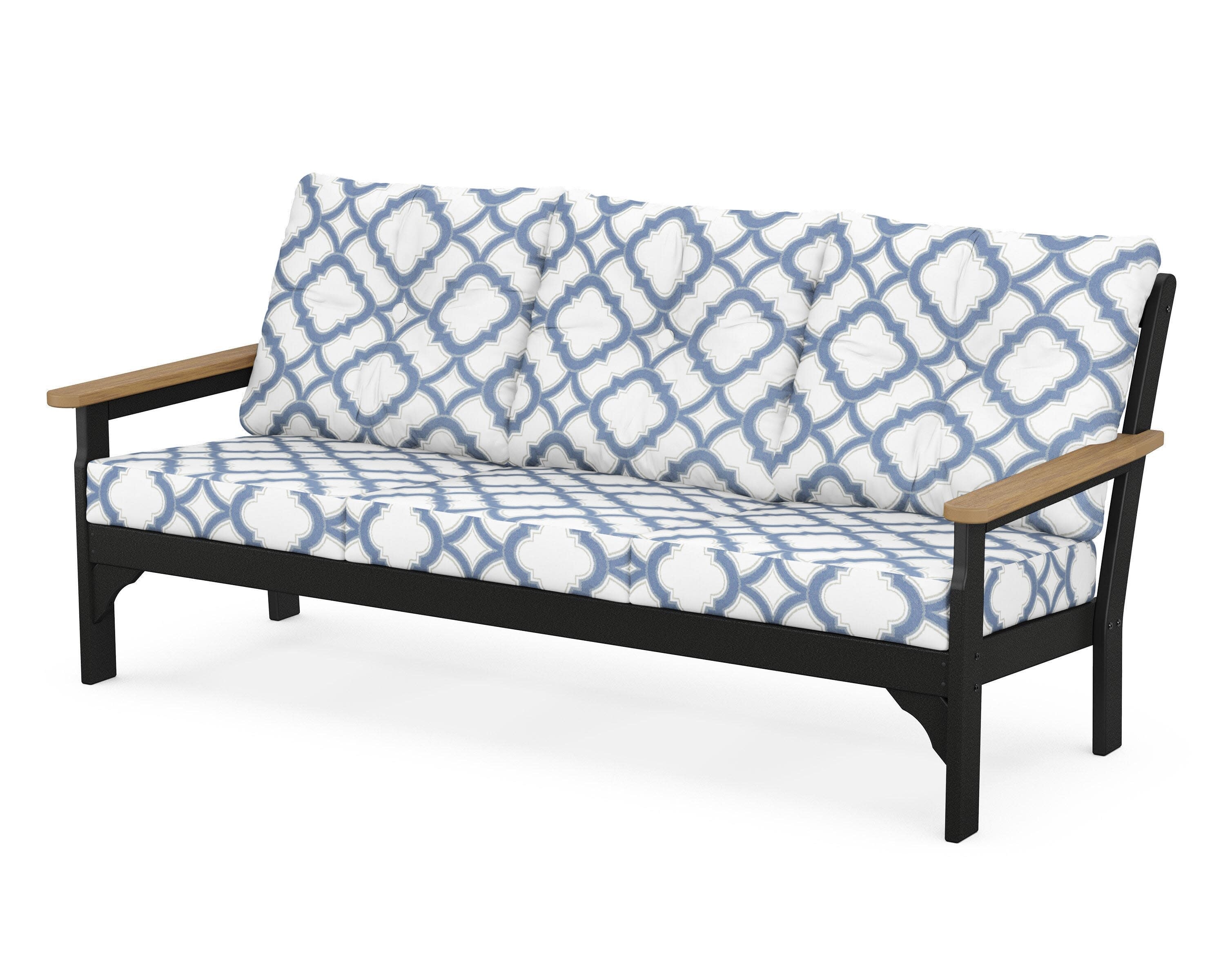 Vineyard Deep Seating Sofa in Black / Natural / Trellis Sky Blue