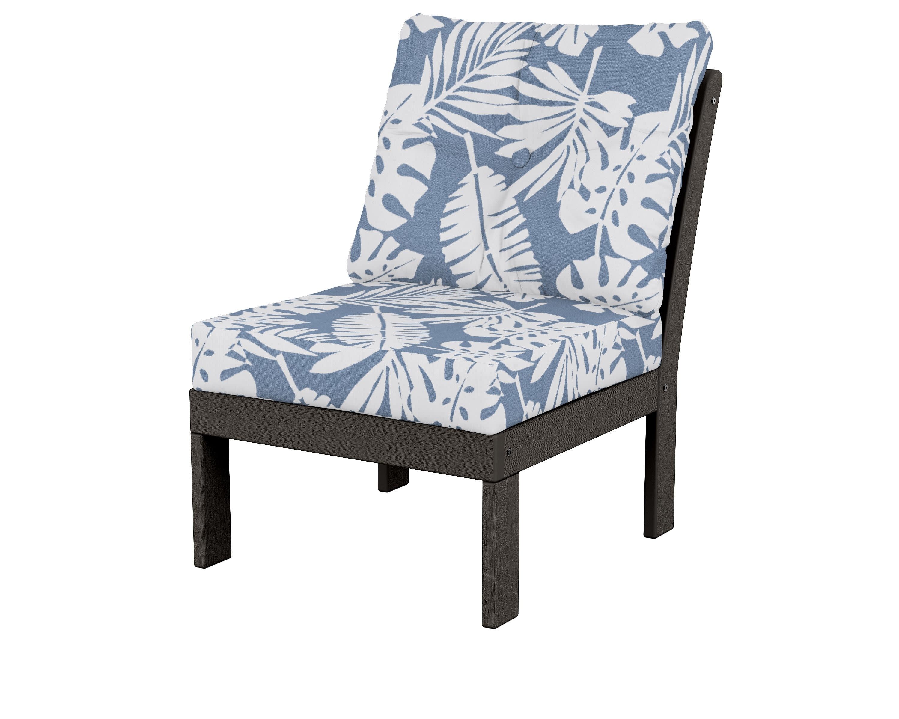 Vineyard Modular Armless Chair in Vintage Coffee / Leaf Sky Blue