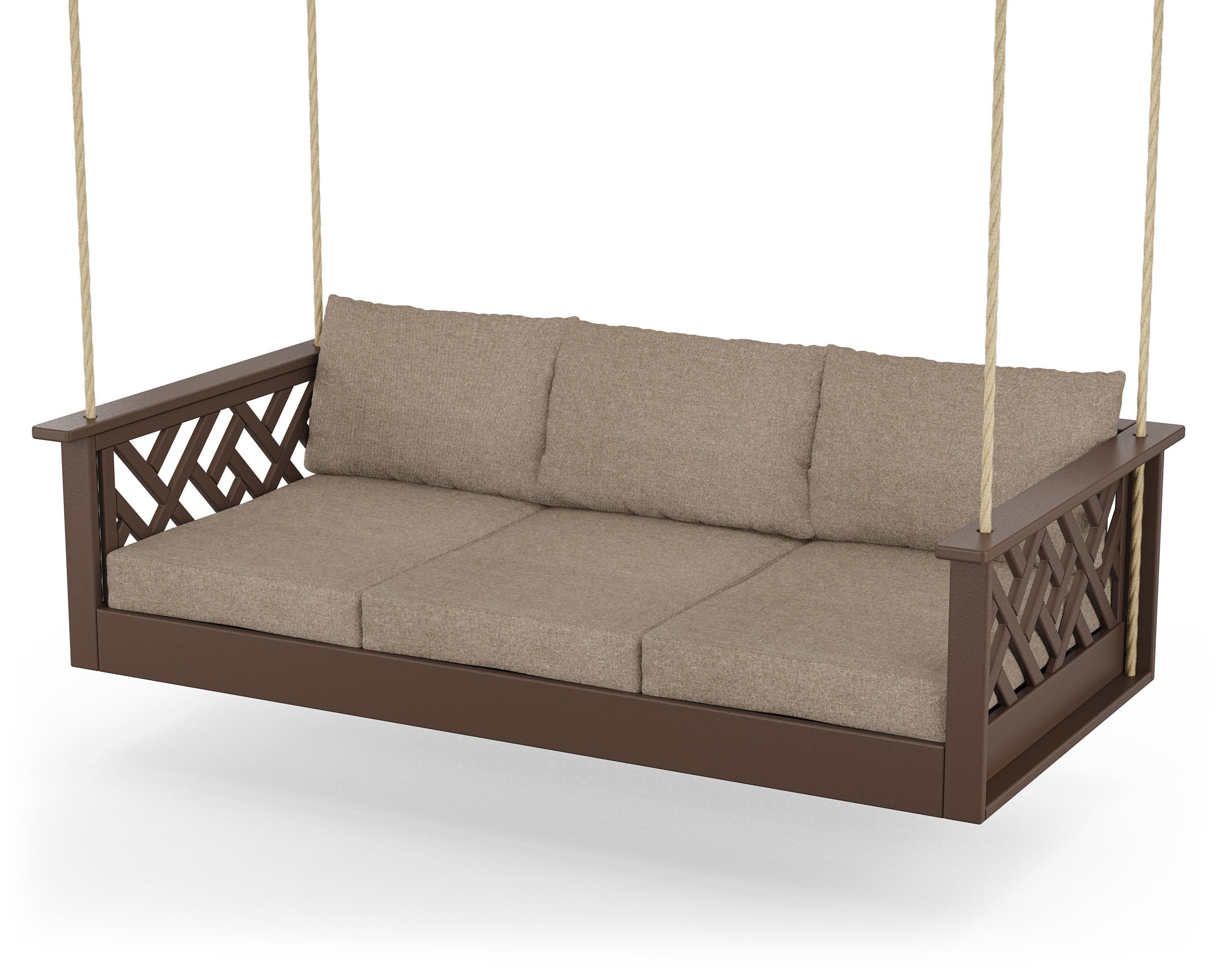 Chippendale Daybed Swing in Mahogany / Spiced Burlap
