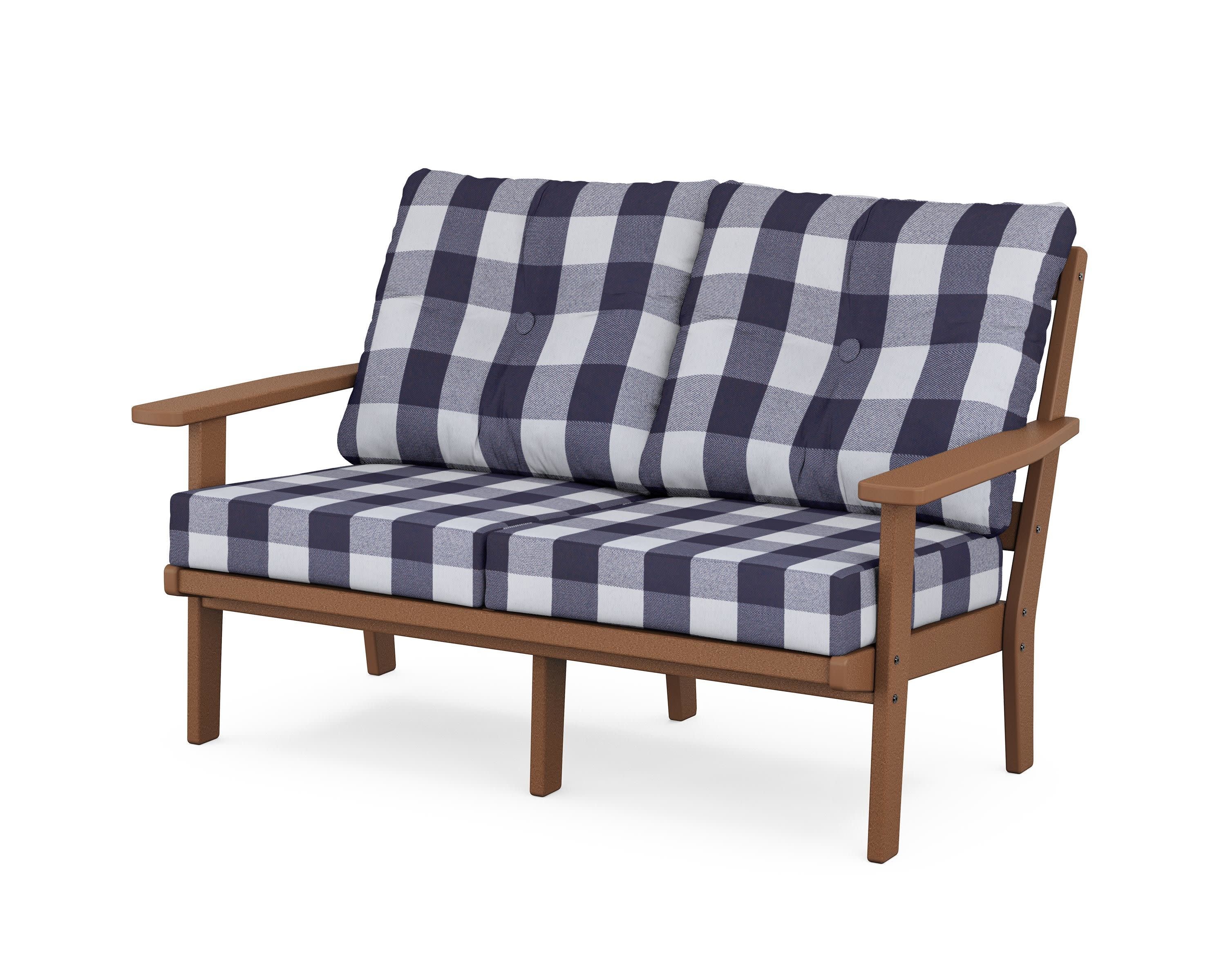Oxford Deep SeatingLoveseat in Teak / Buffalo Plaid Navy